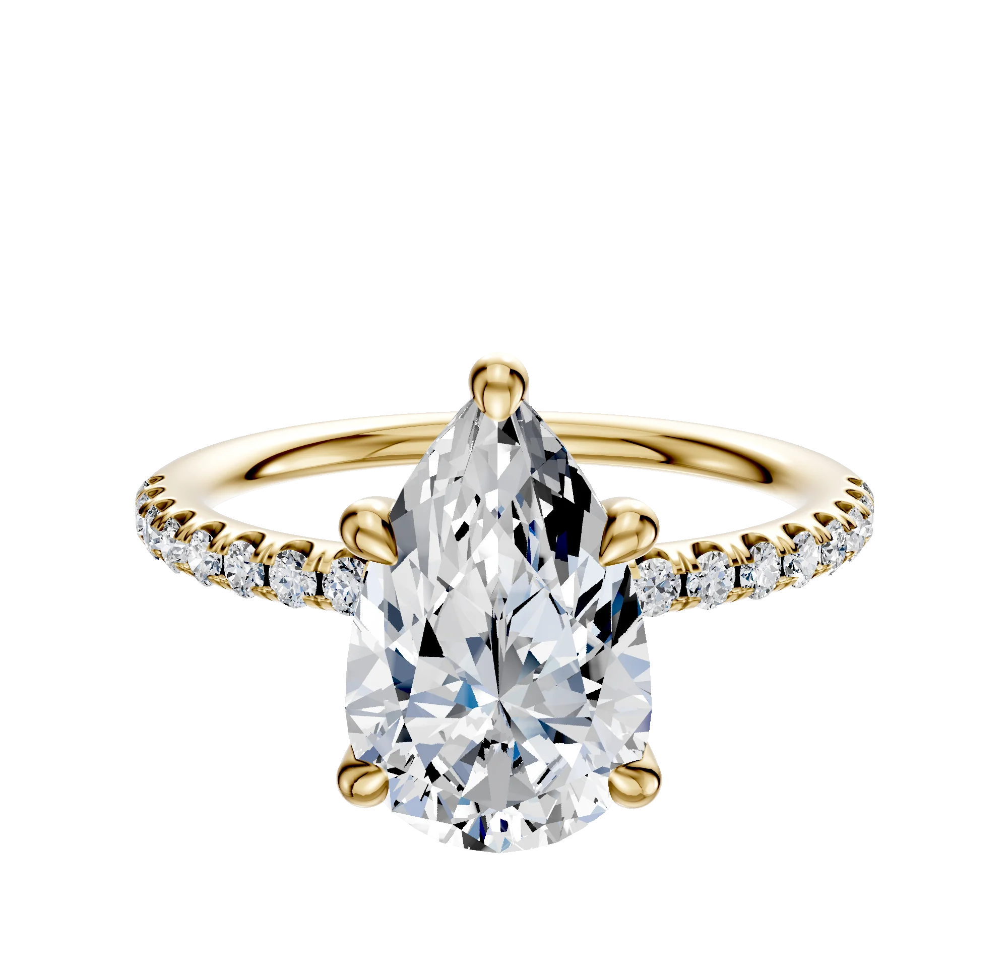 14K Yellow Gold 4 Prong Hidden Halo Classic Dome 1-Row-Pave 2.5mm Engagement Ring