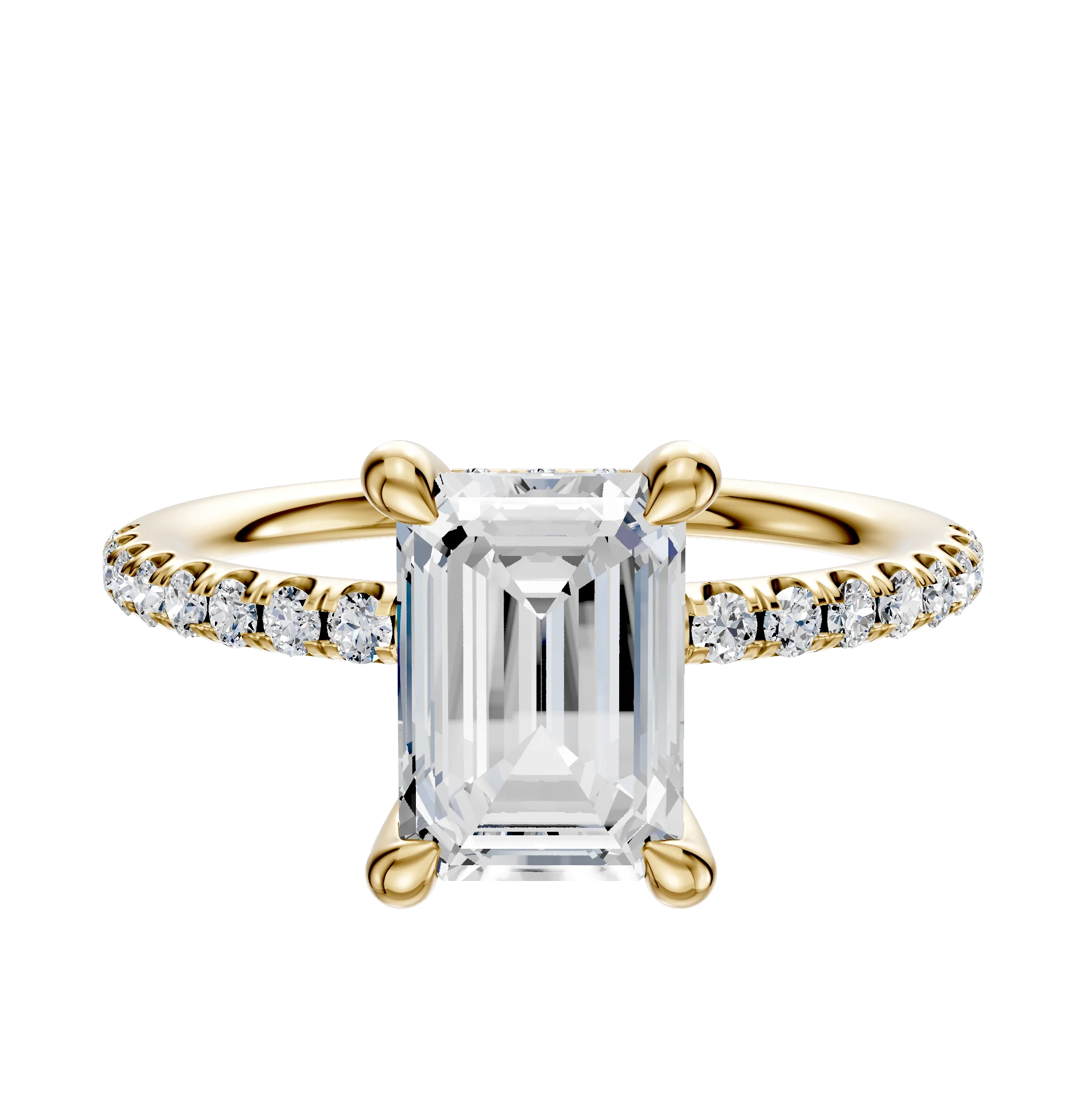 14K Yellow Gold 4 Prong Hidden Halo Classic Dome 1-Row-Pave 2.5mm Engagement Ring