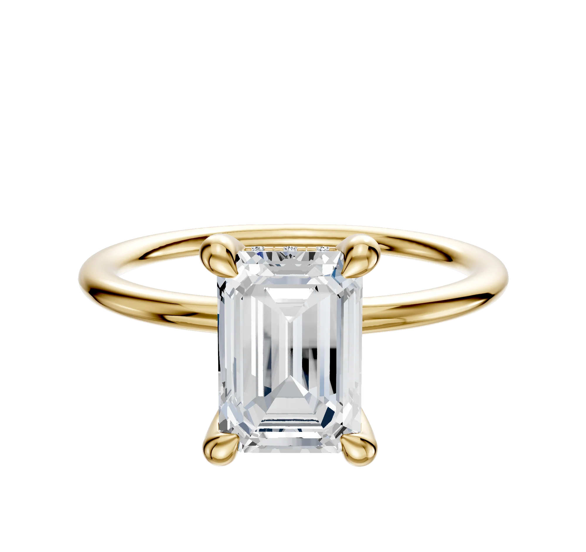 14K Yellow Gold 4 Prong Hidden Halo Classic Dome 1.5mm Engagement Ring
