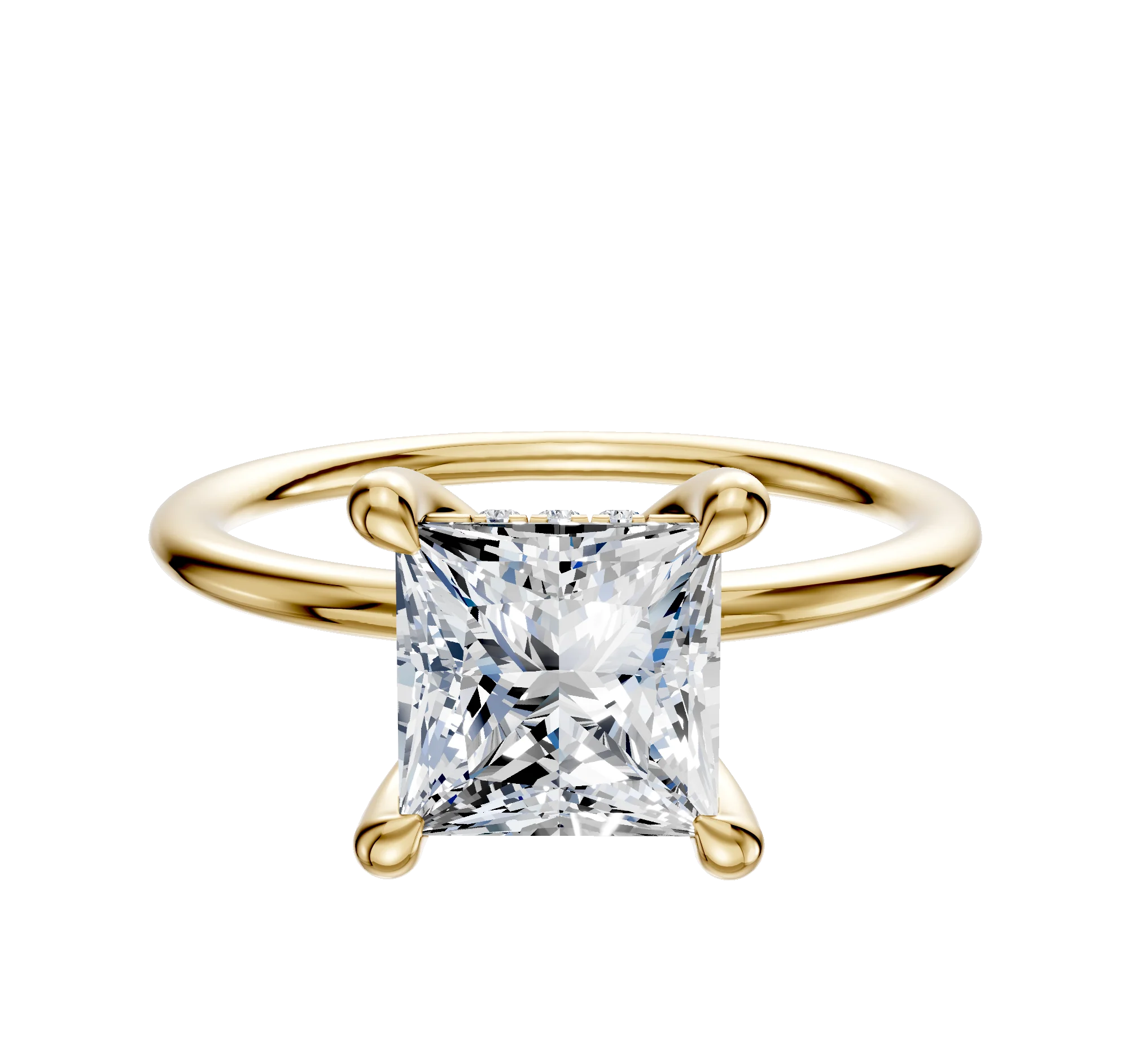 14K Yellow Gold 4 Prong Hidden Halo Classic Dome 1.5mm Engagement Ring