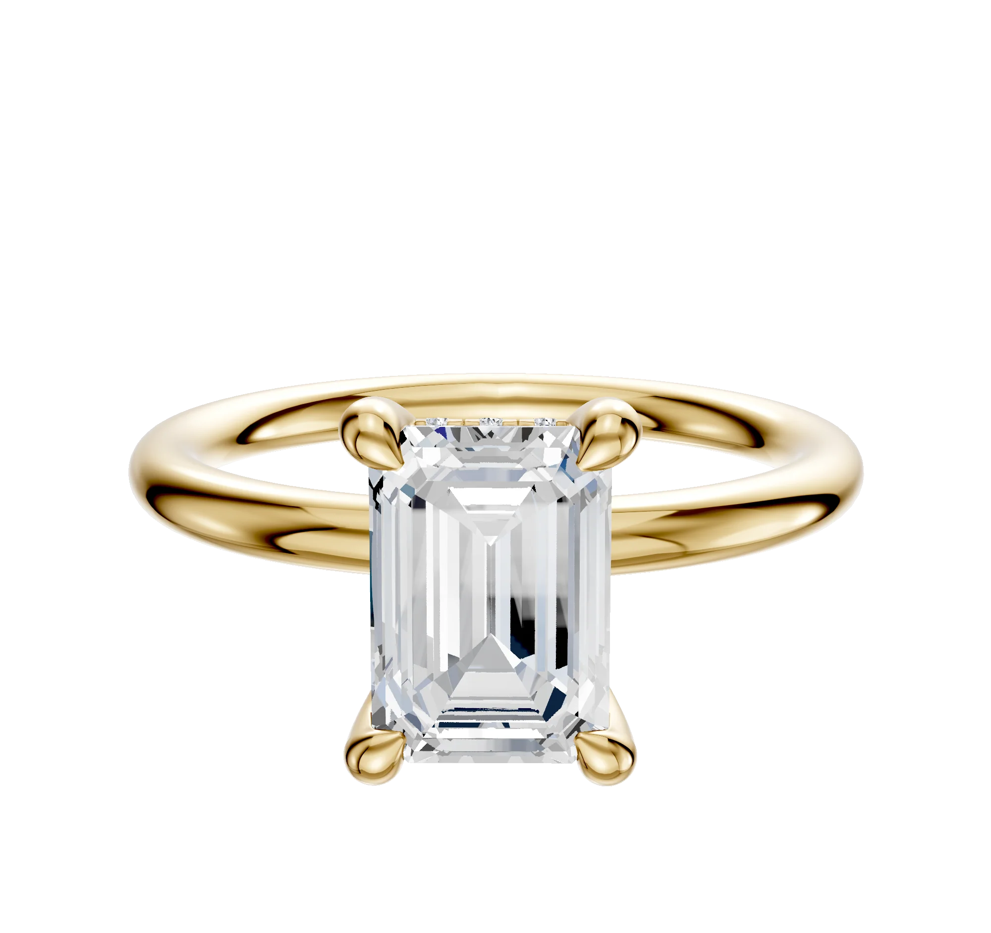 14K Yellow Gold 4 Prong Hidden Halo Classic Dome 2.0mm Engagement Ring