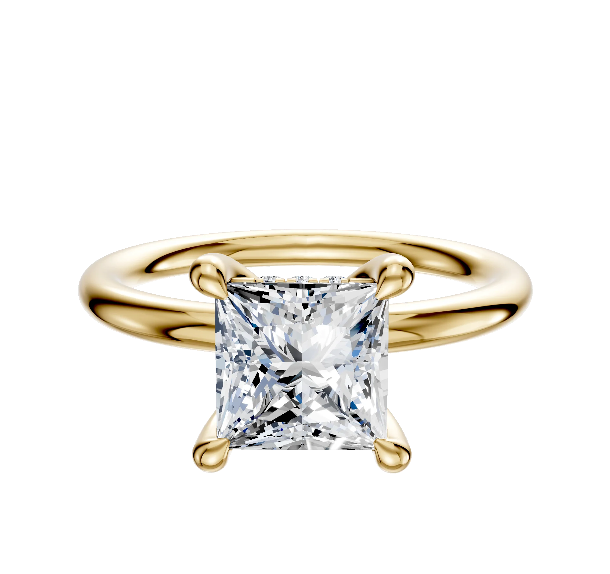 14K Yellow Gold 4 Prong Hidden Halo Classic Dome 2.0mm Engagement Ring
