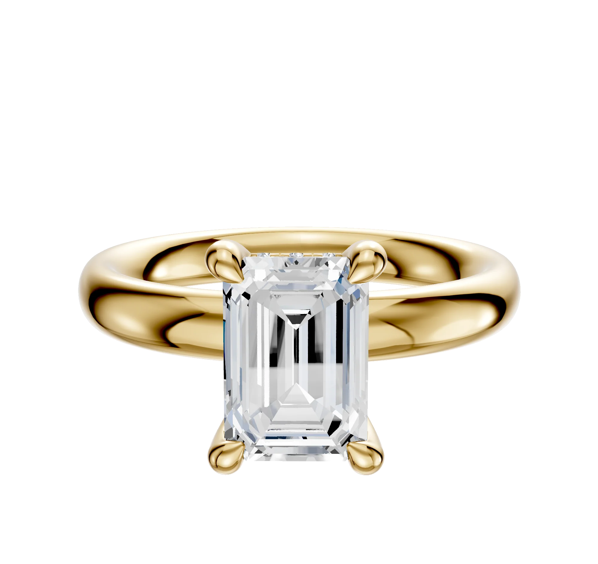 14K Yellow Gold 4 Prong Hidden Halo Classic Dome 3.0mm Engagement Ring