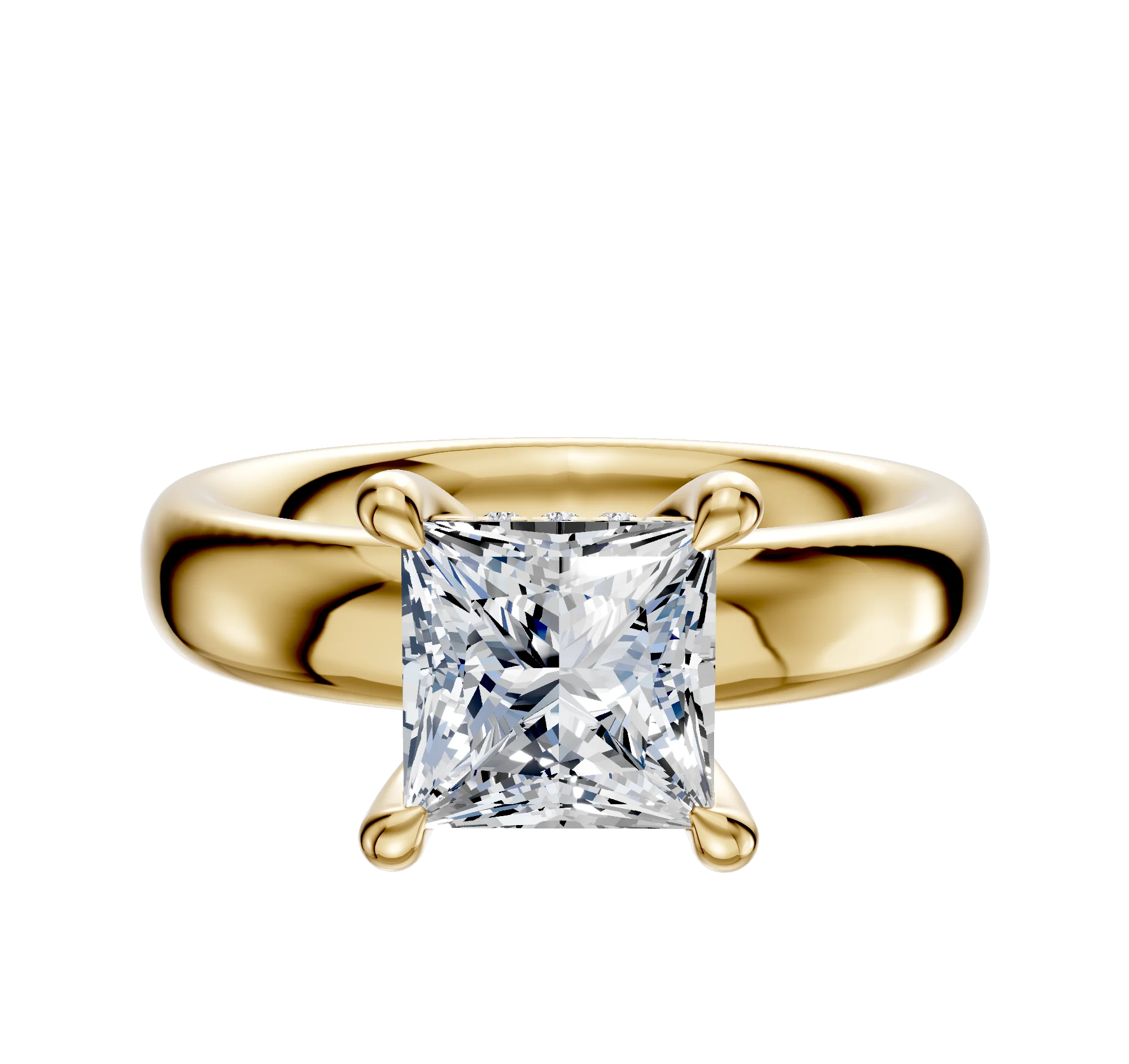 14K Yellow Gold 4 Prong Hidden Halo Classic Dome 4.0mm Engagement Ring