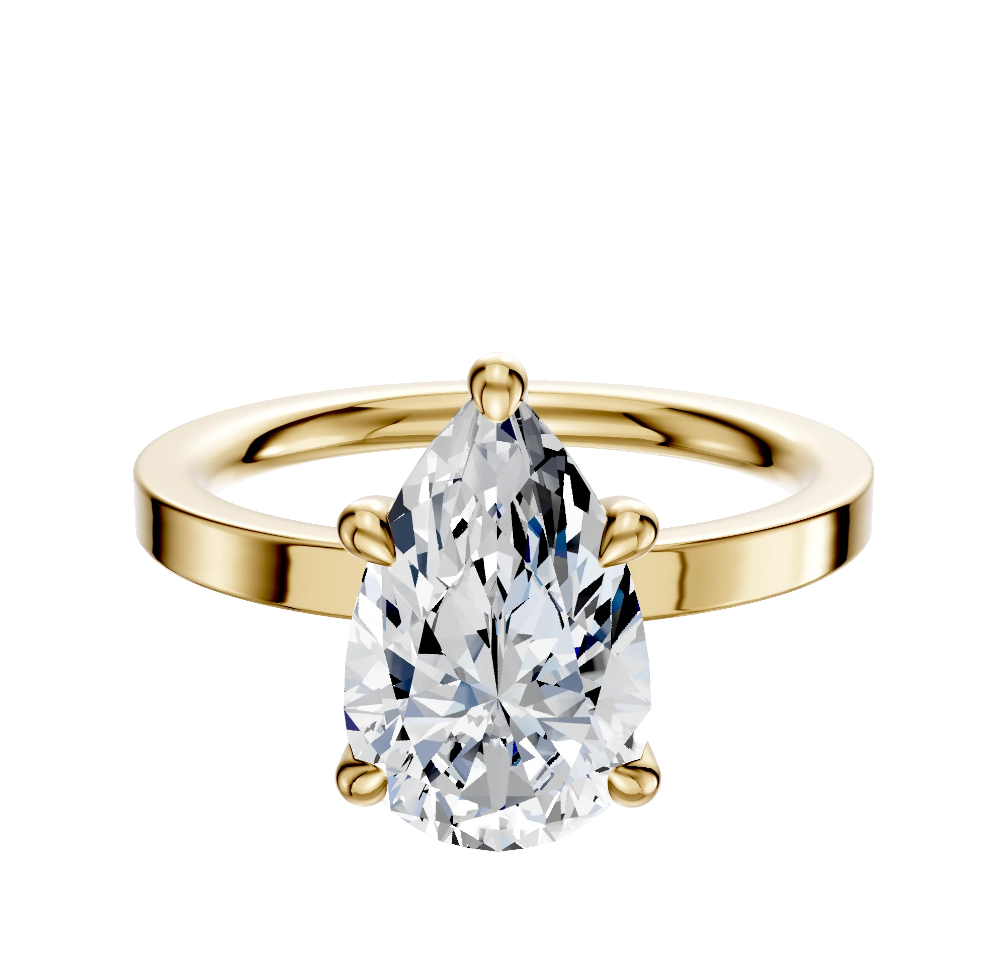 14K Yellow Gold 4 Prong Hidden Halo Classic Flat 2.0mm Engagement Ring