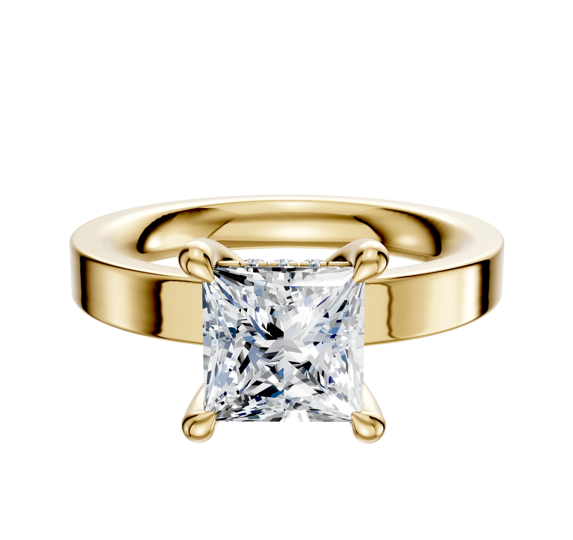 14K Yellow Gold 4 Prong Hidden Halo Classic Flat 3.0mm Engagement Ring