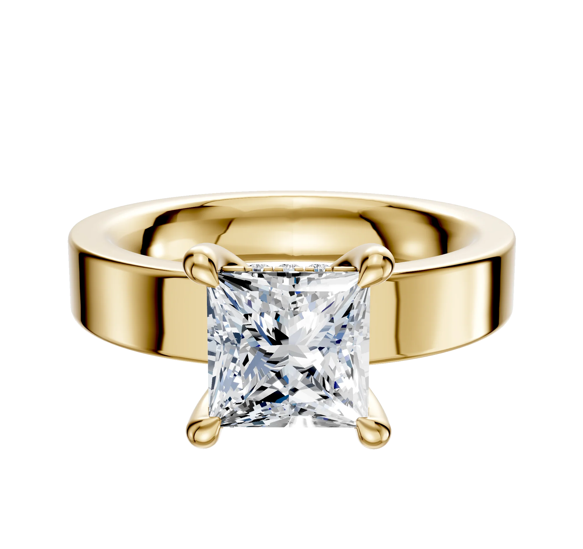 14K Yellow Gold 4 Prong Hidden Halo Classic Flat 4.0mm Engagement Ring