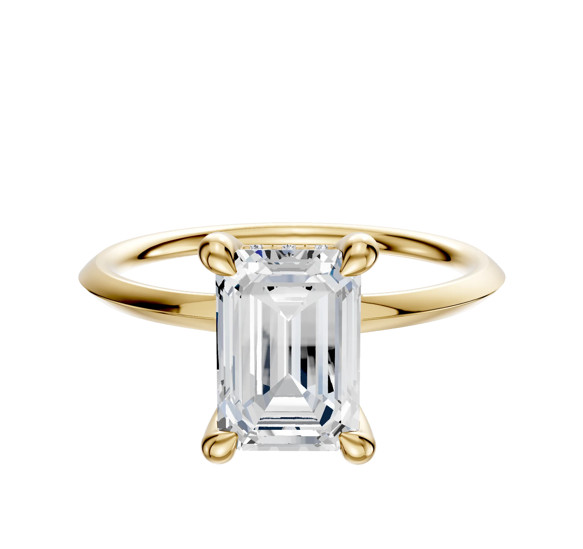 14K Yellow Gold 4 Prong Hidden Halo Classic Knife Edge 1.5mm Engagement Ring
