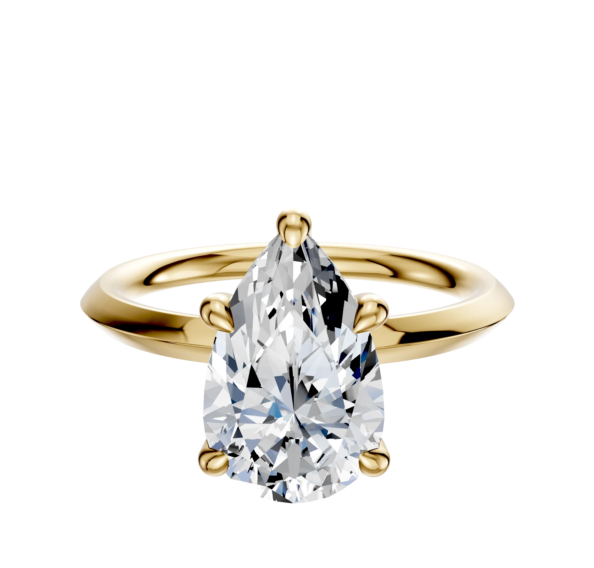 14K Yellow Gold 4 Prong Hidden Halo Classic Knife Edge 2.0mm Engagement Ring