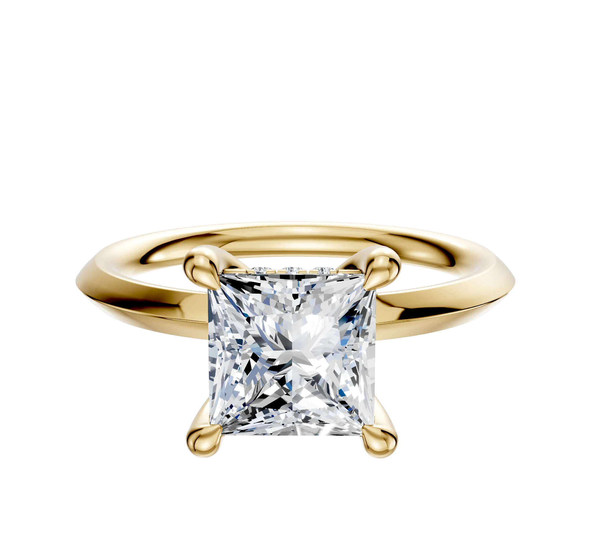 14K Yellow Gold 4 Prong Hidden Halo Classic Knife Edge 2.0mm Engagement Ring
