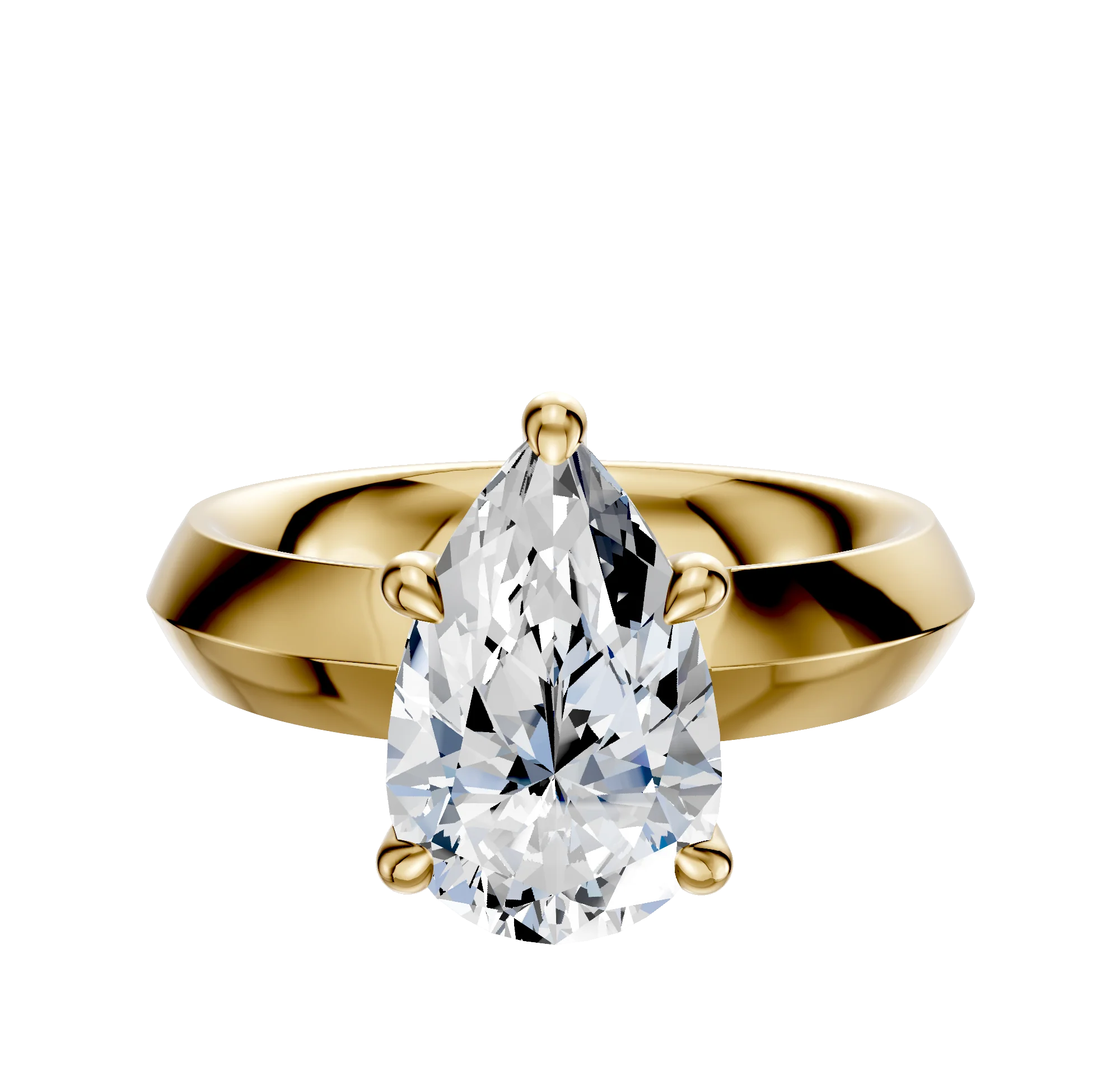 14K Yellow Gold 4 Prong Hidden Halo Classic Knife Edge 4.0mm Engagement Ring
