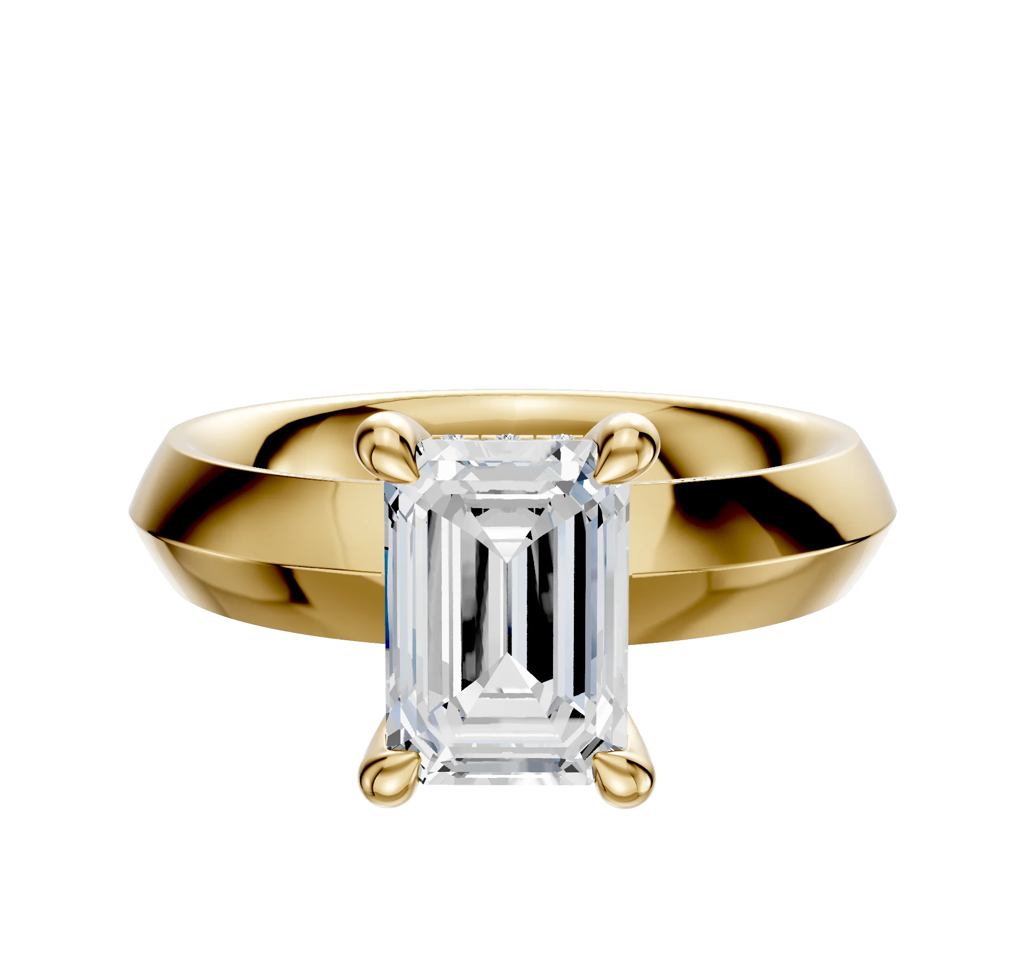 14K Yellow Gold 4 Prong Hidden Halo Classic Knife Edge 4.0mm Engagement Ring