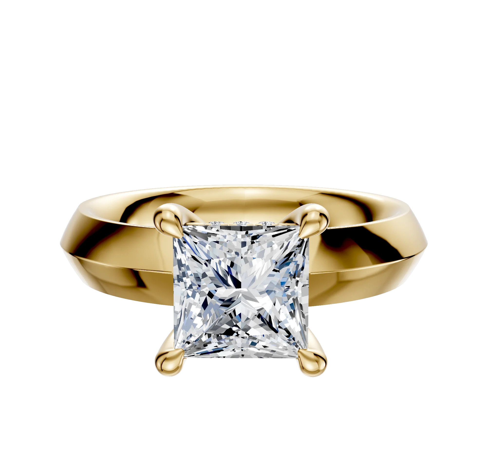 14K Yellow Gold 4 Prong Hidden Halo Classic Knife Edge 4.0mm Engagement Ring