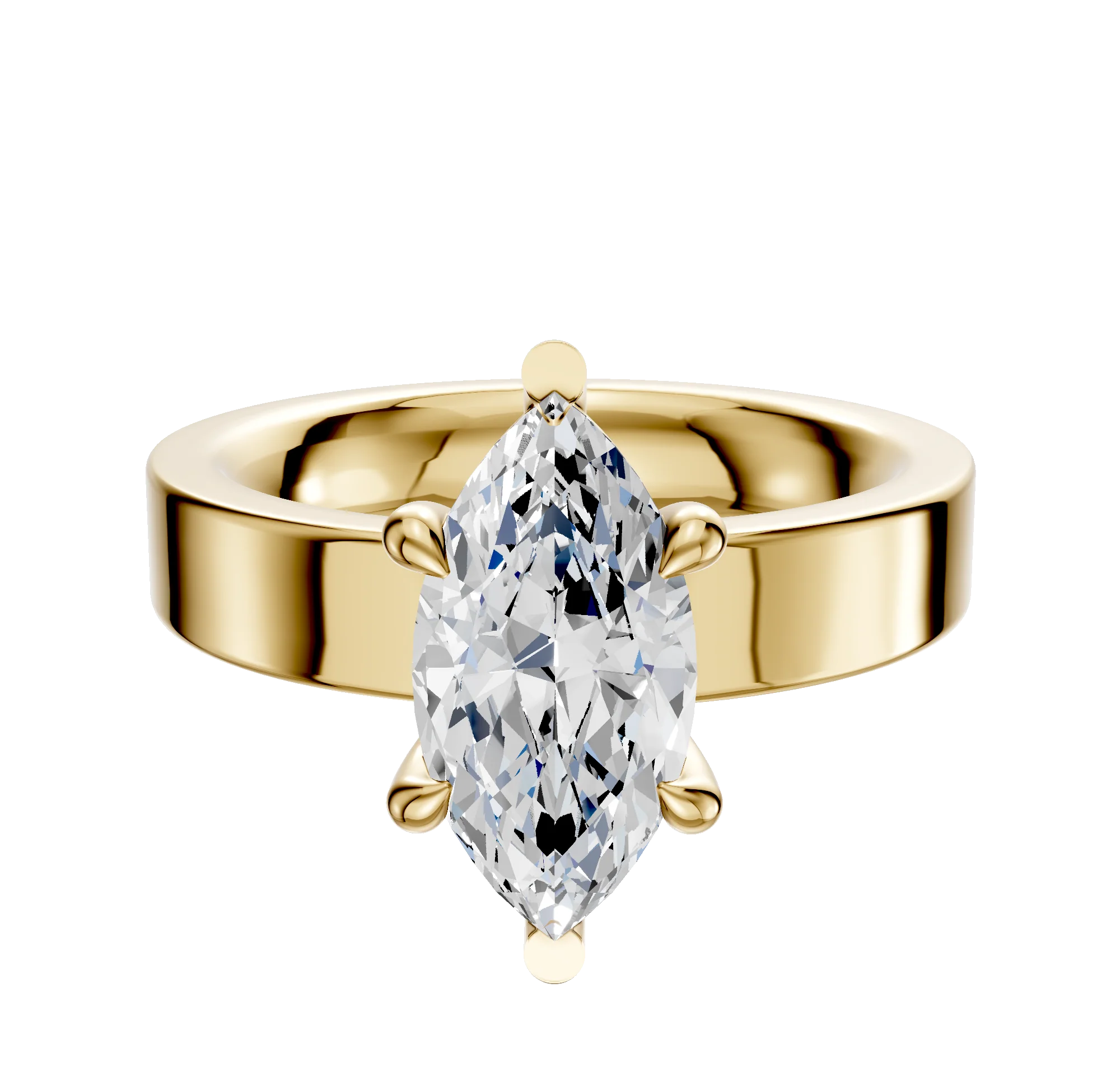 14K Yellow Gold 6 Prong Basket Classic Flat 4.0mm Engagement Ring