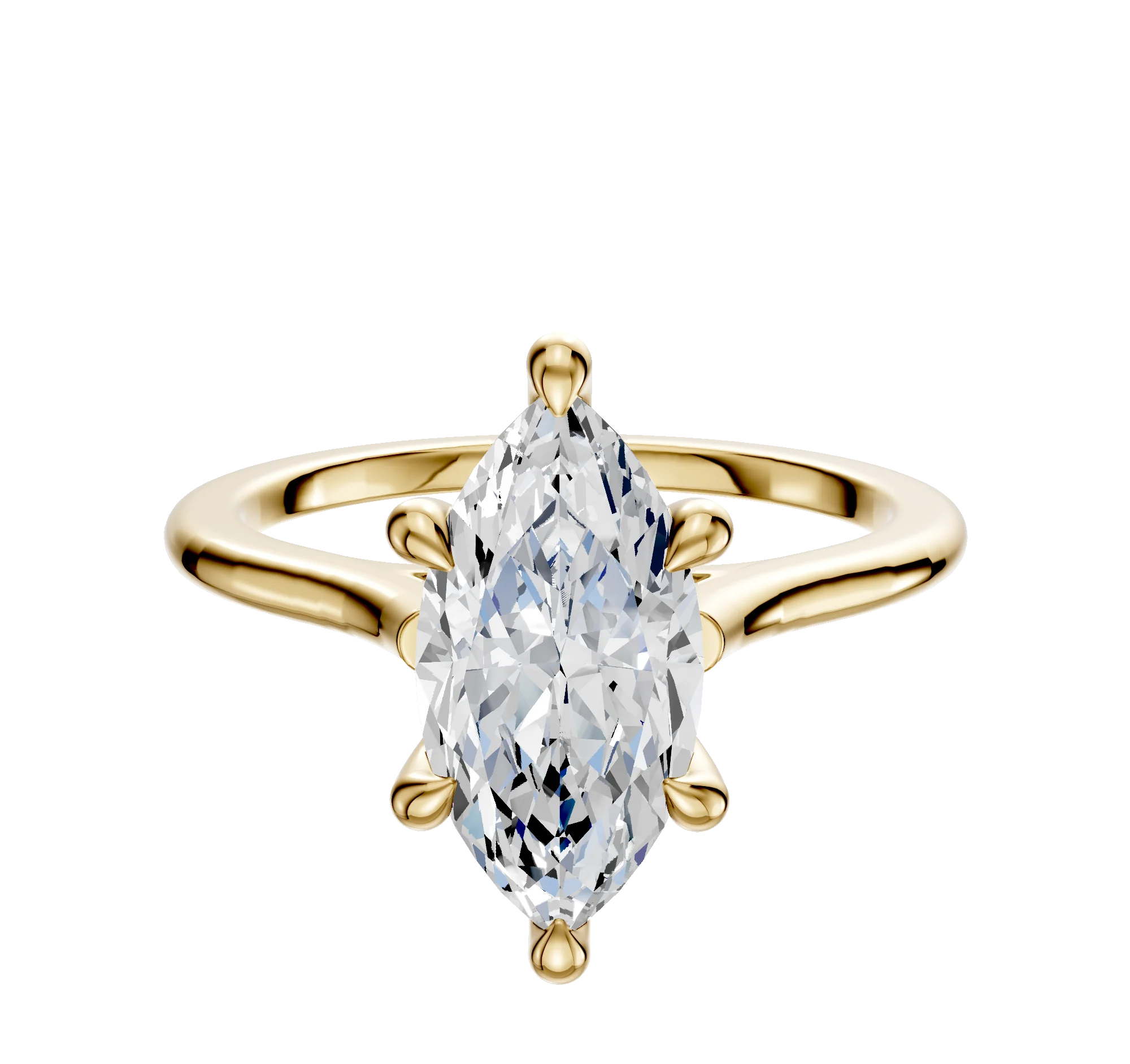 14K Yellow Gold 6 Prong Hidden Halo Cathedral Dome 1.5mm Engagement Ring