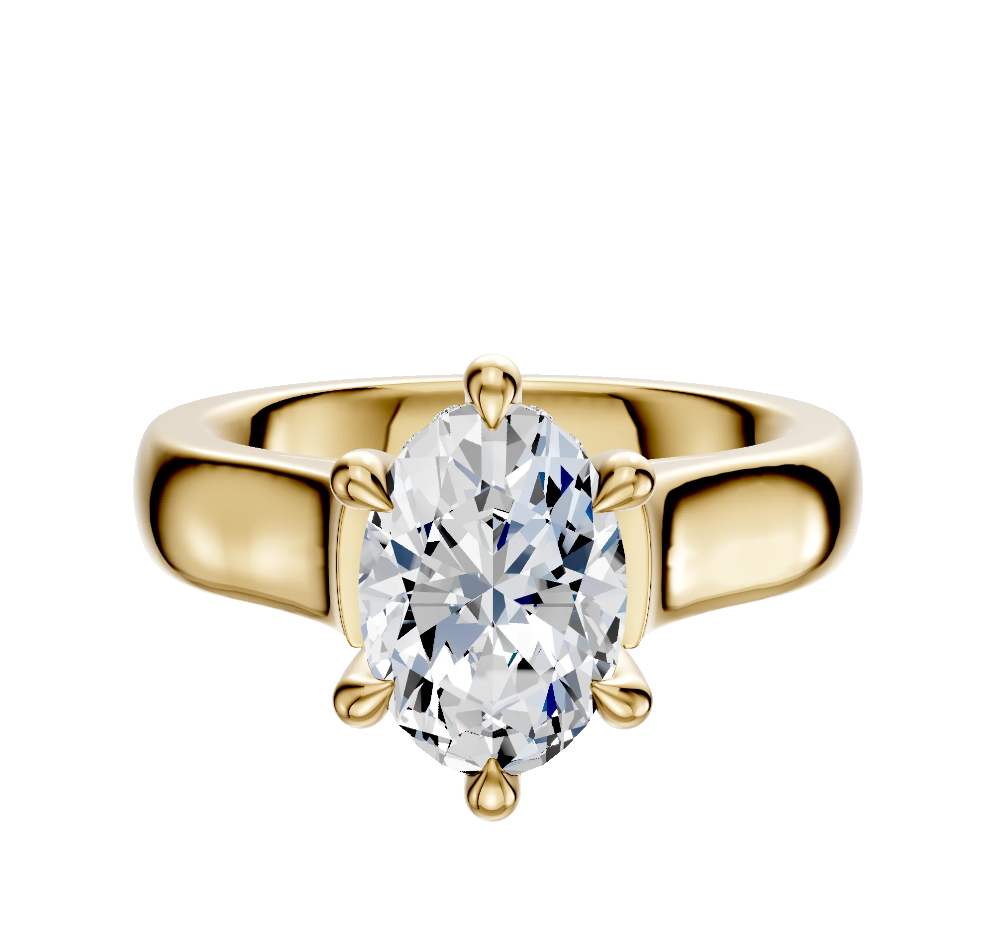 14K Yellow Gold 6 Prong Hidden Halo Cathedral Dome 4.0mm Engagement Ring