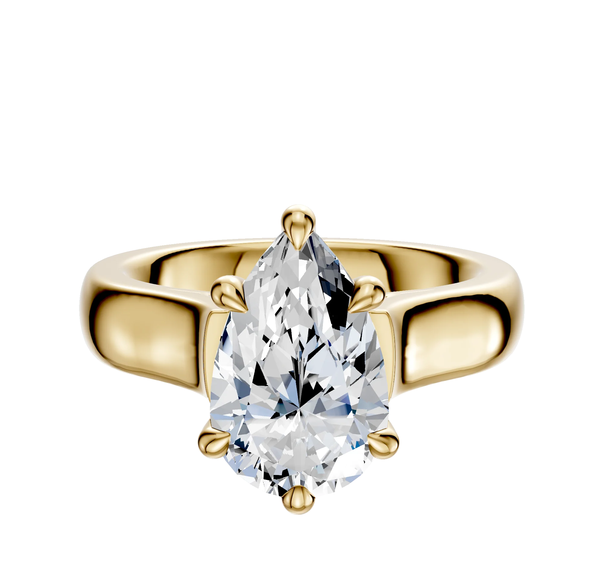 14K Yellow Gold 6 Prong Hidden Halo Cathedral Dome 4.0mm Engagement Ring