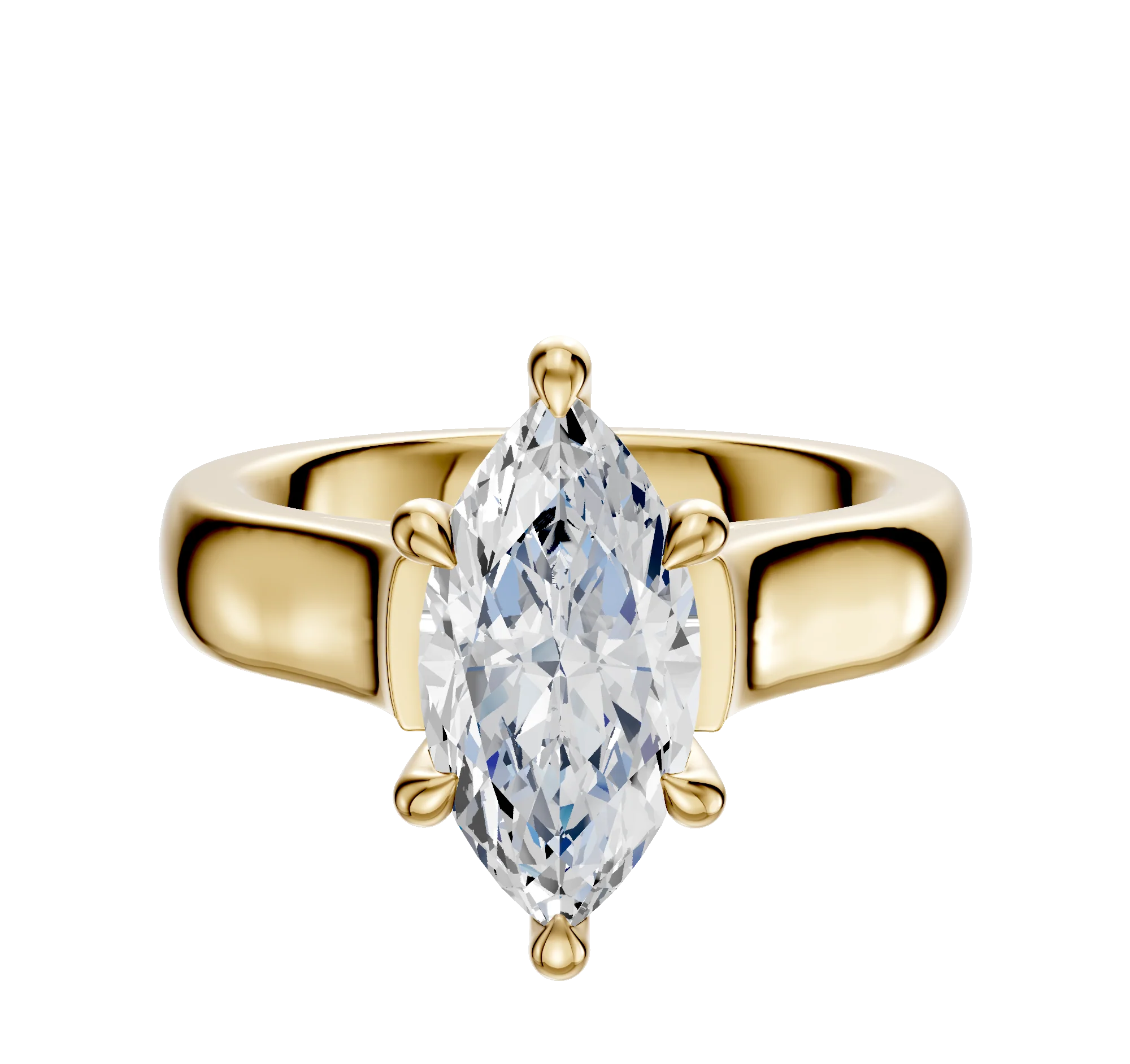 14K Yellow Gold 6 Prong Hidden Halo Cathedral Dome 4.0mm Engagement Ring