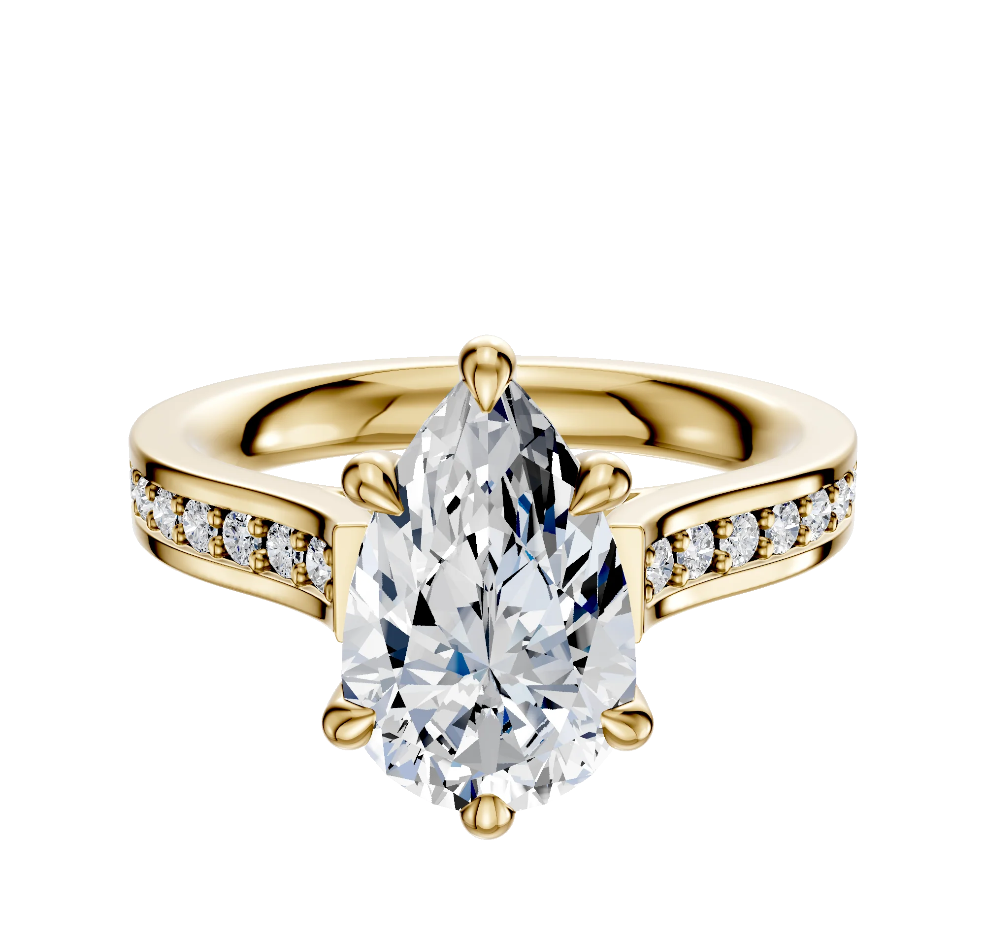 14K Yellow Gold 6 Prong Hidden Halo Cathedral Flat 1-Row-Pave 2.5mm Engagement Ring