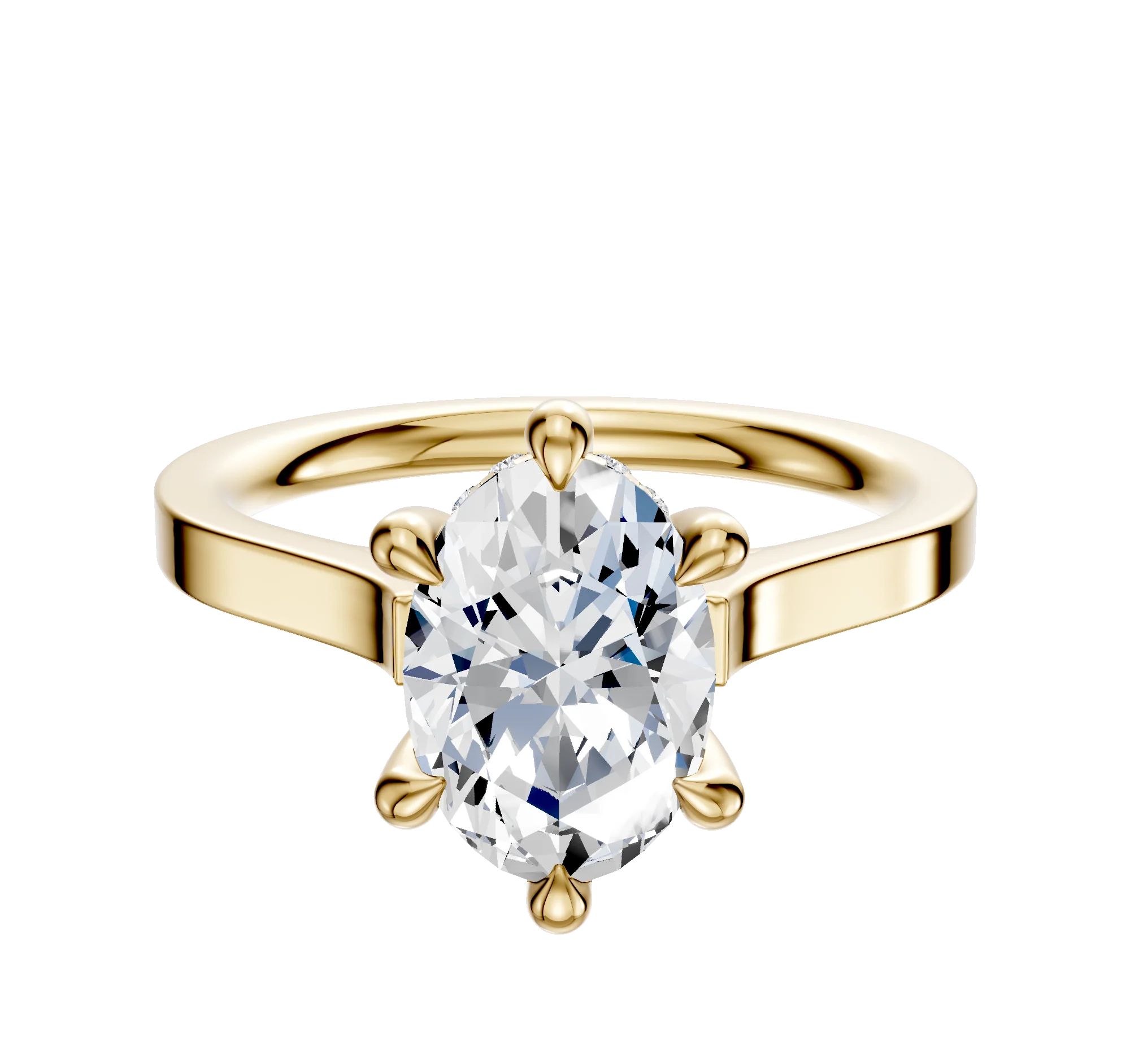 14K Yellow Gold 6 Prong Hidden Halo Cathedral Flat 2.0mm Engagement Ring