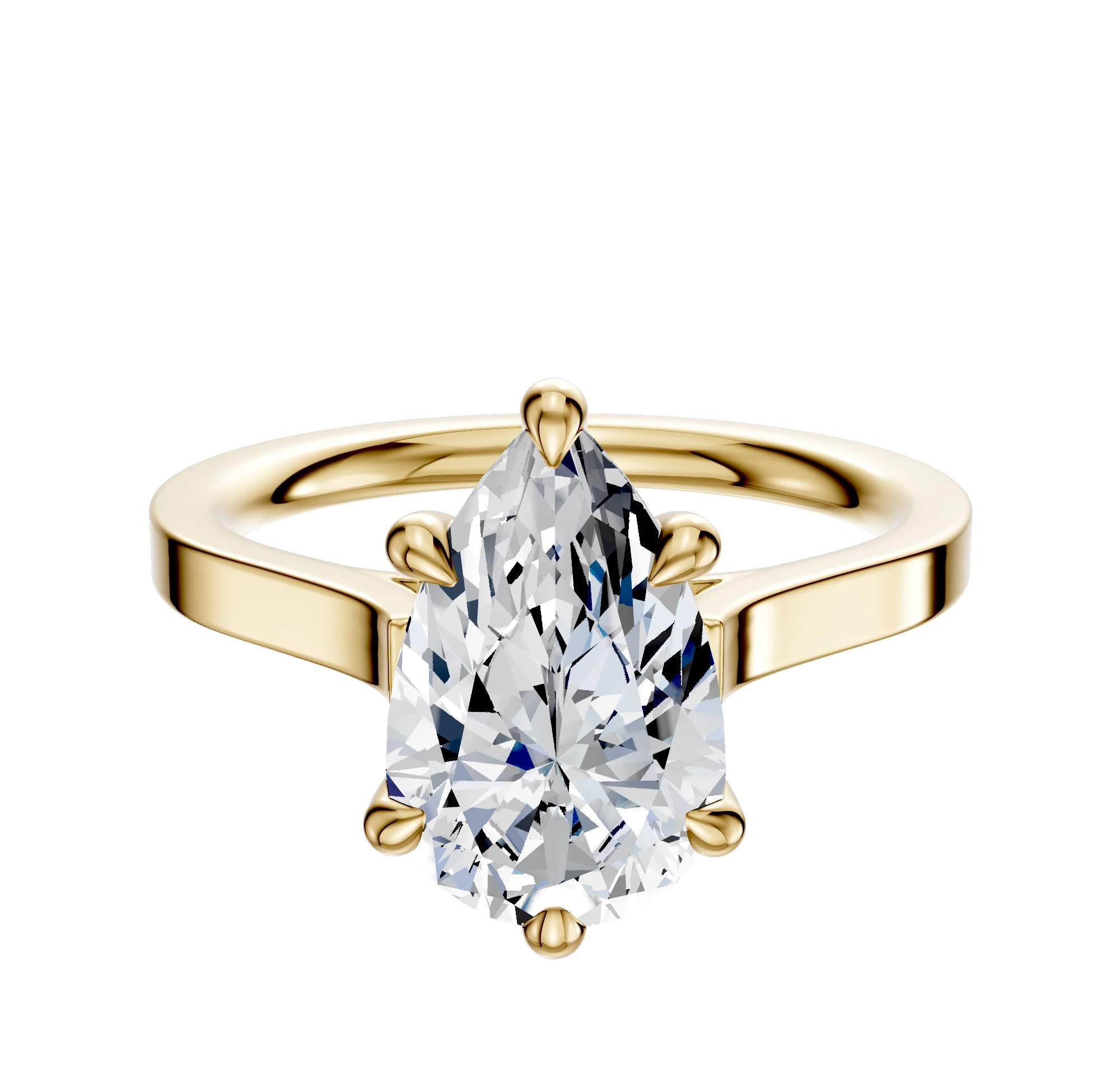 14K Yellow Gold 6 Prong Hidden Halo Cathedral Flat 2.0mm Engagement Ring