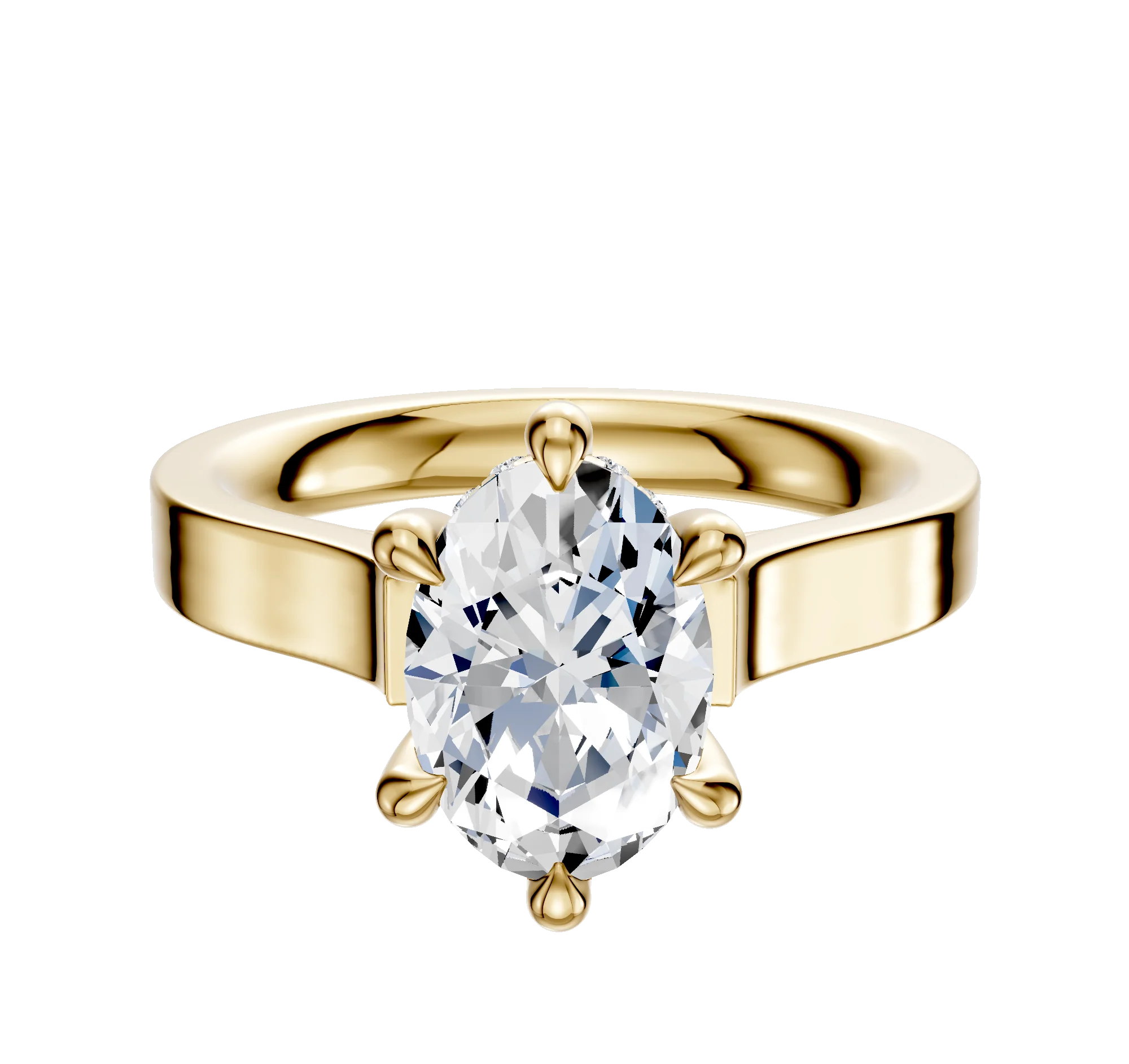 14K Yellow Gold 6 Prong Hidden Halo Cathedral Flat 3.0mm Engagement Ring