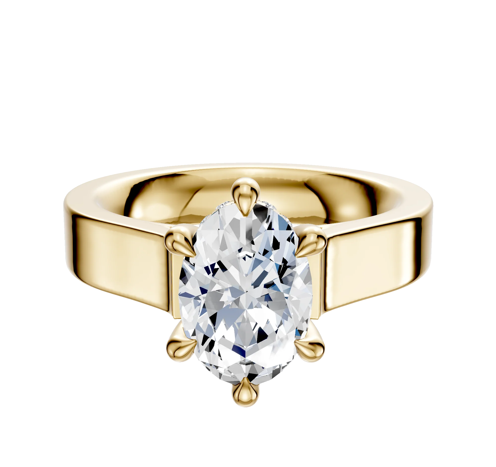 14K Yellow Gold 6 Prong Hidden Halo Cathedral Flat 4.0mm Engagement Ring