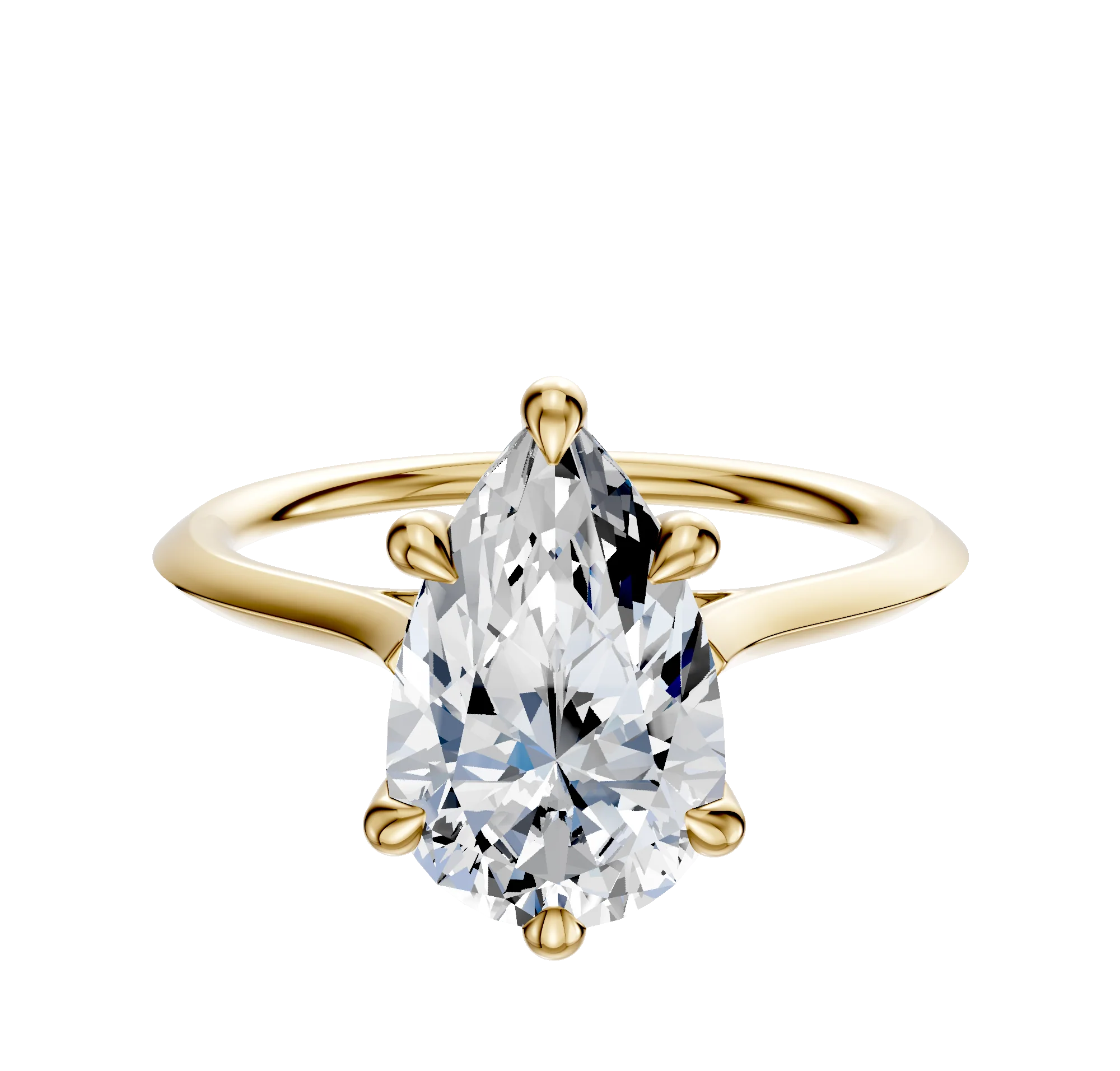 14K Yellow Gold 6 Prong Hidden Halo Cathedral Knife Edge 1.5mm Engagement Ring