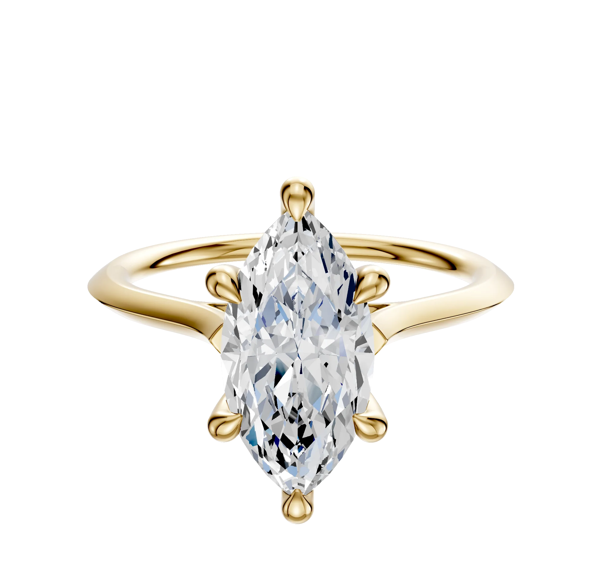 14K Yellow Gold 6 Prong Hidden Halo Cathedral Knife Edge 1.5mm Engagement Ring