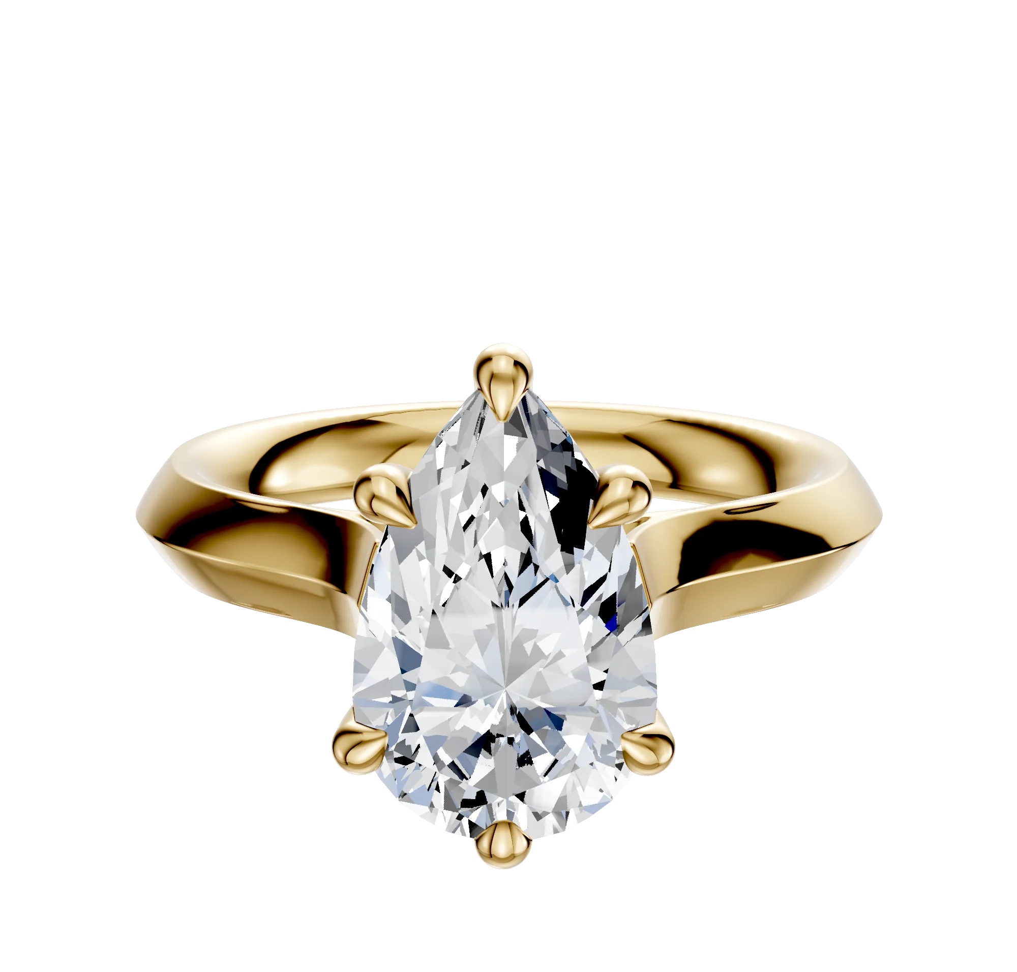 14K Yellow Gold 6 Prong Hidden Halo Cathedral Knife Edge 3.0mm Engagement Ring
