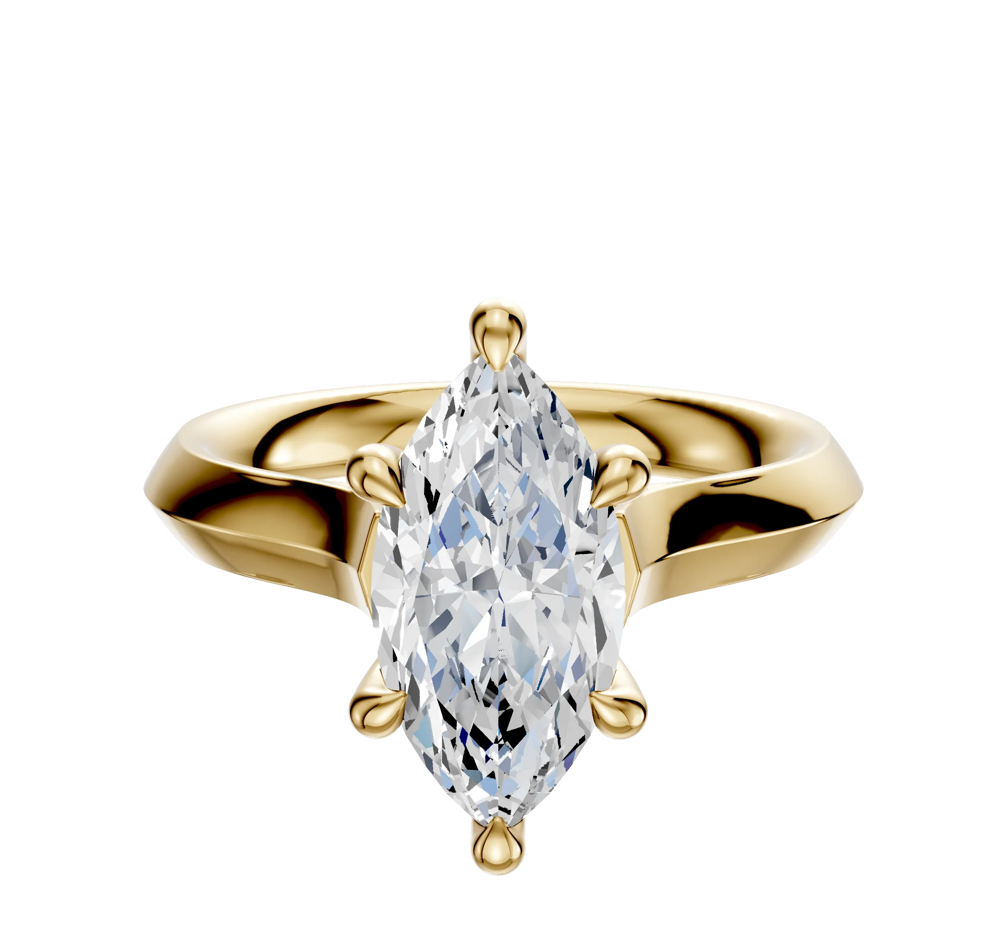 14K Yellow Gold 6 Prong Hidden Halo Cathedral Knife Edge 3.0mm Engagement Ring
