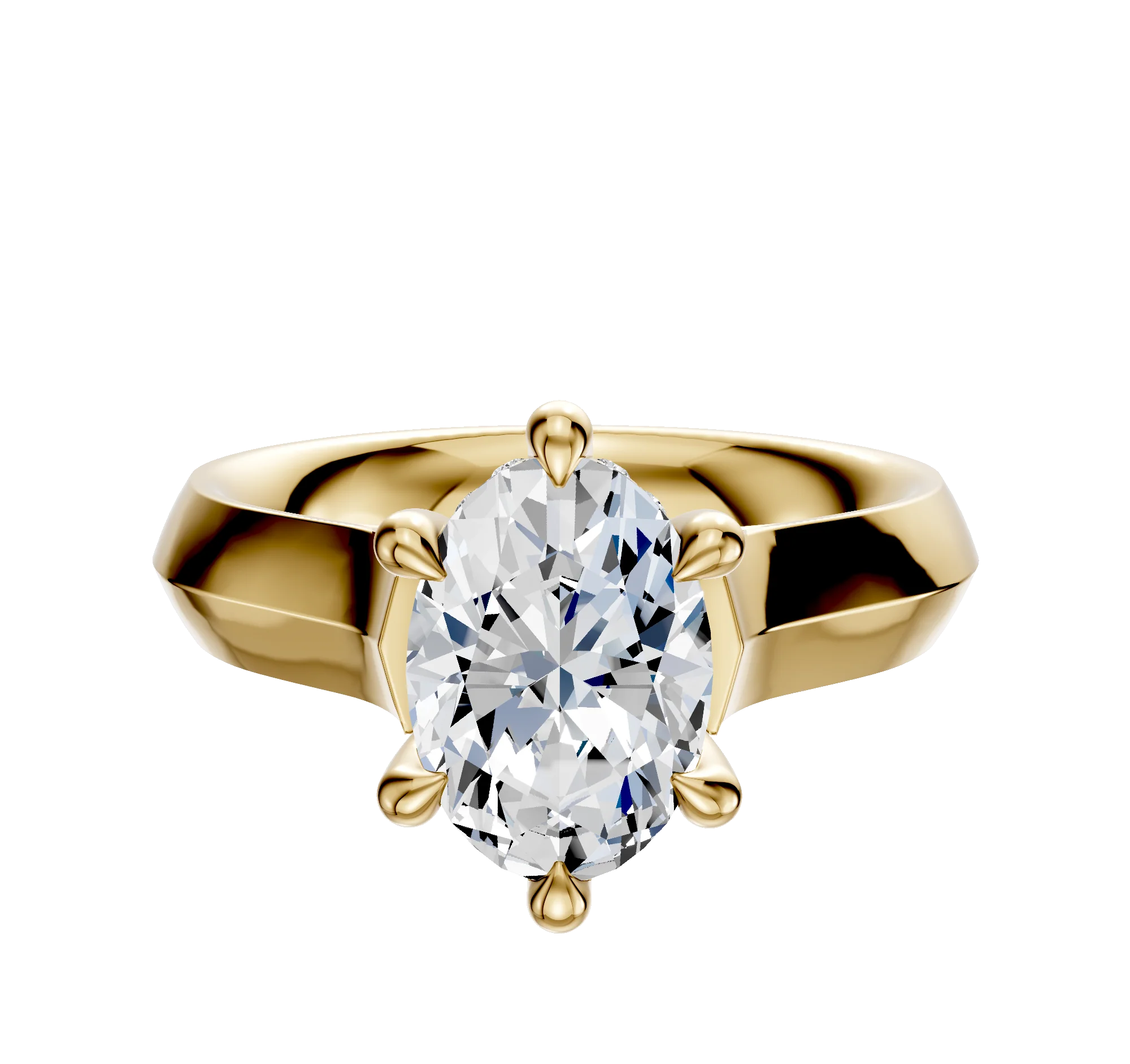14K Yellow Gold 6 Prong Hidden Halo Cathedral Knife Edge 4.0mm Engagement Ring