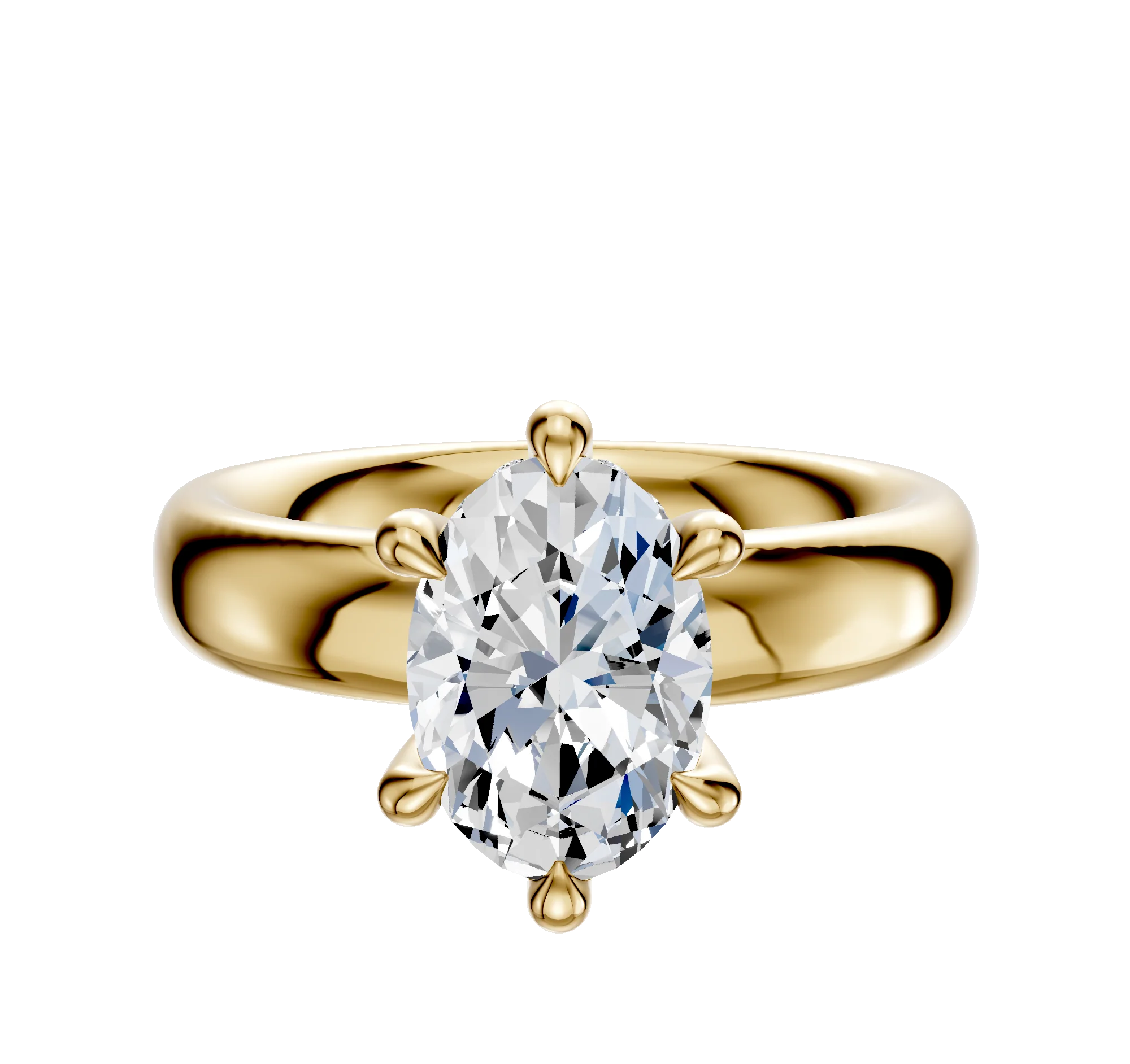 14K Yellow Gold 6 Prong Hidden Halo Classic Dome 4.0mm Engagement Ring