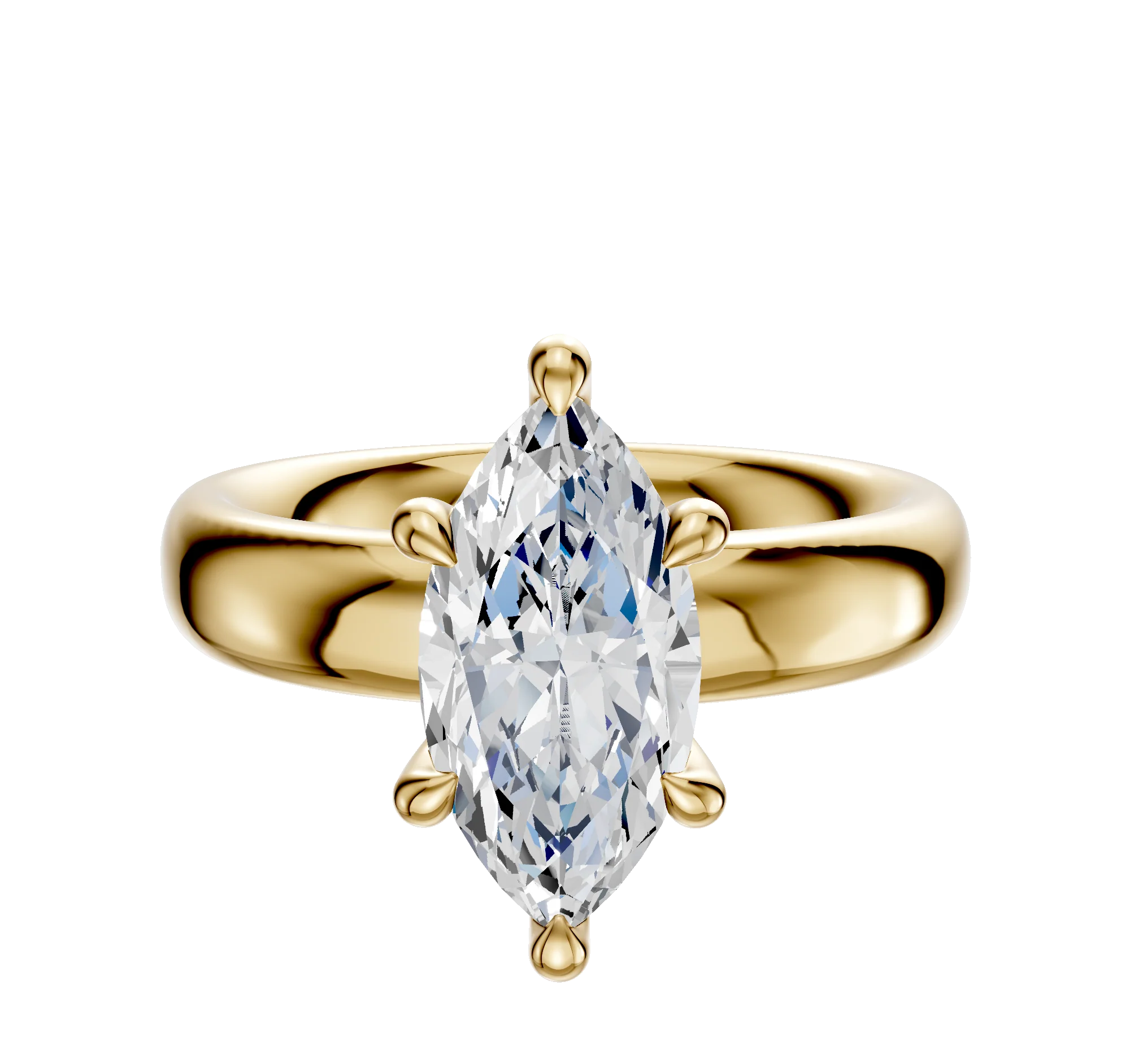 14K Yellow Gold 6 Prong Hidden Halo Classic Dome 4.0mm Engagement Ring