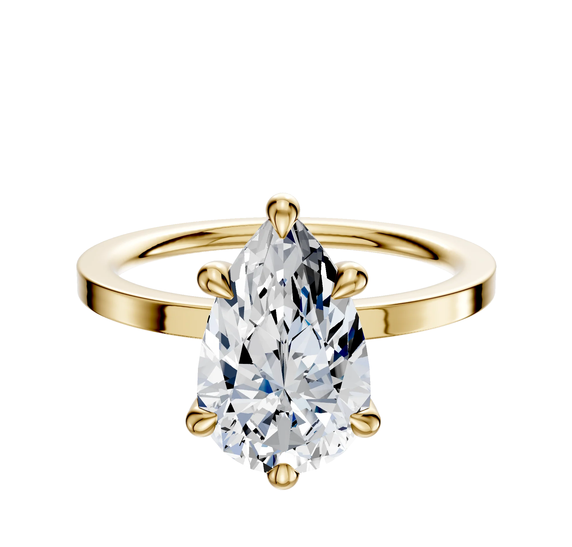 14K Yellow Gold 6 Prong Hidden Halo Classic Flat 1.5mm Engagement Ring