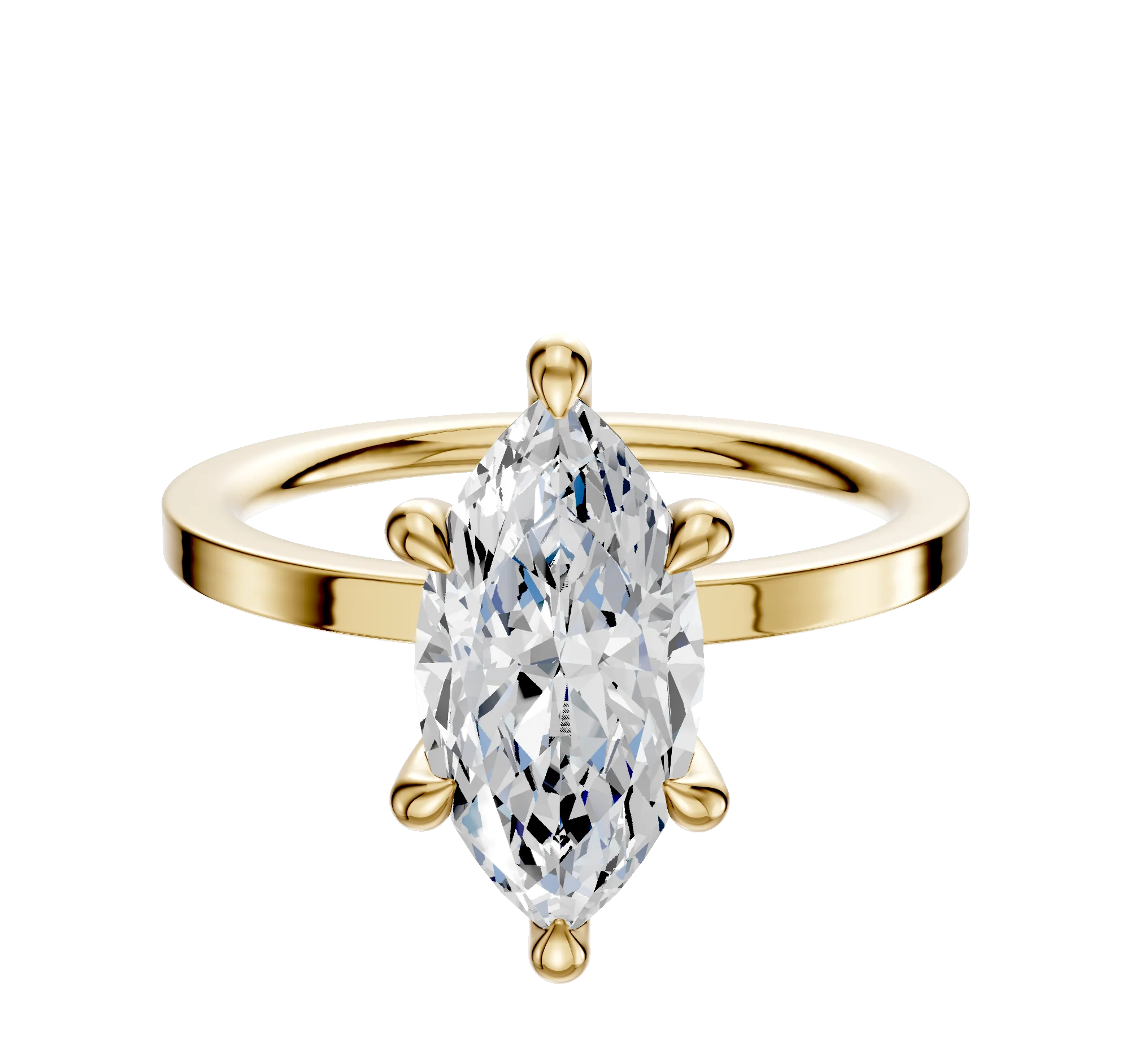 14K Yellow Gold 6 Prong Hidden Halo Classic Flat 1.5mm Engagement Ring