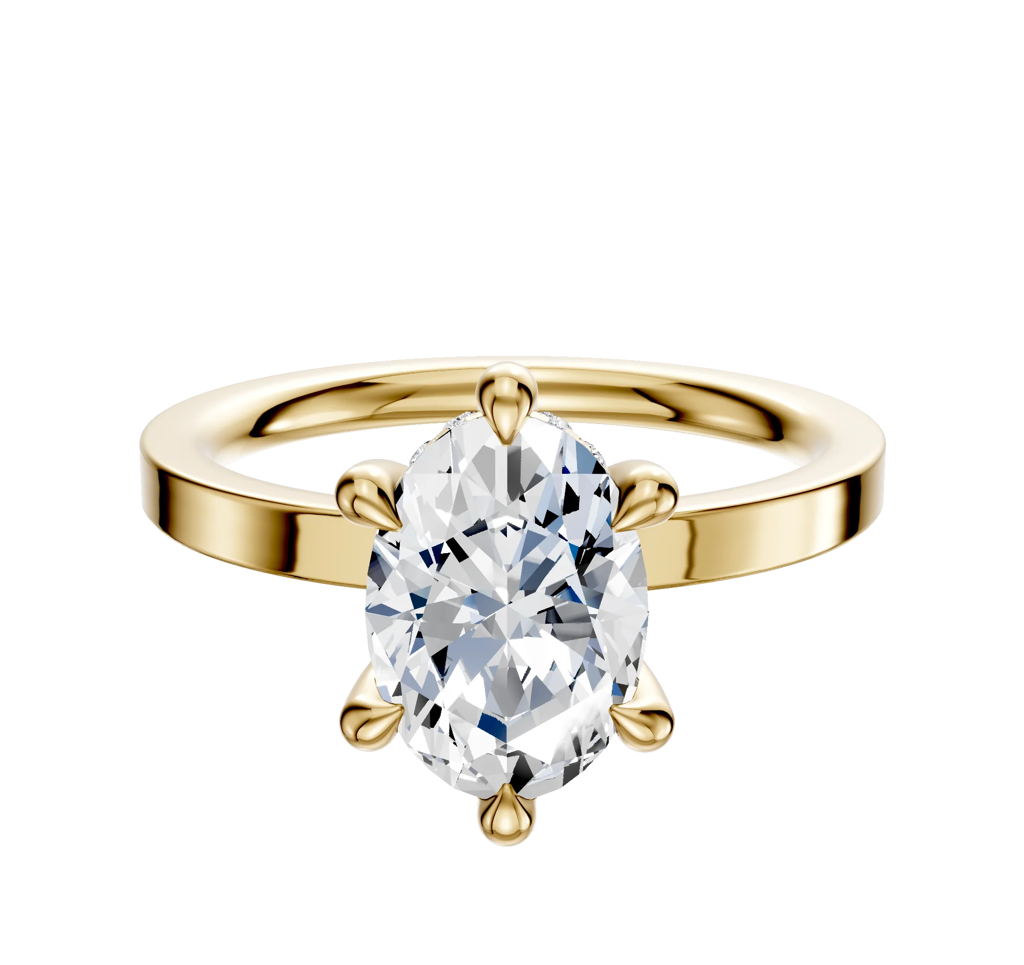 14K Yellow Gold 6 Prong Hidden Halo Classic Flat 2.0mm Engagement Ring