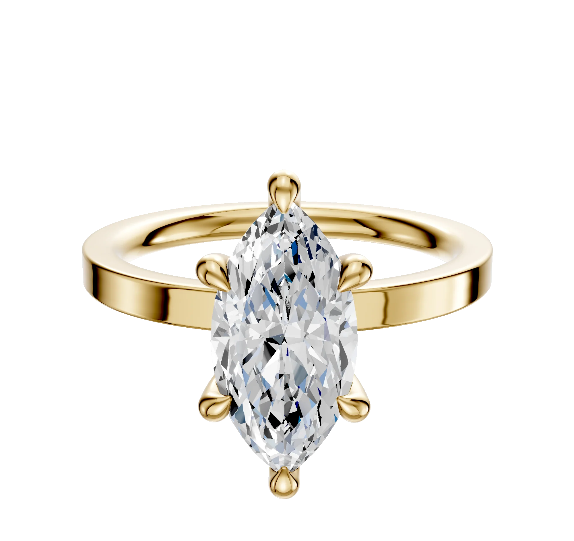 14K Yellow Gold 6 Prong Hidden Halo Classic Flat 2.0mm Engagement Ring