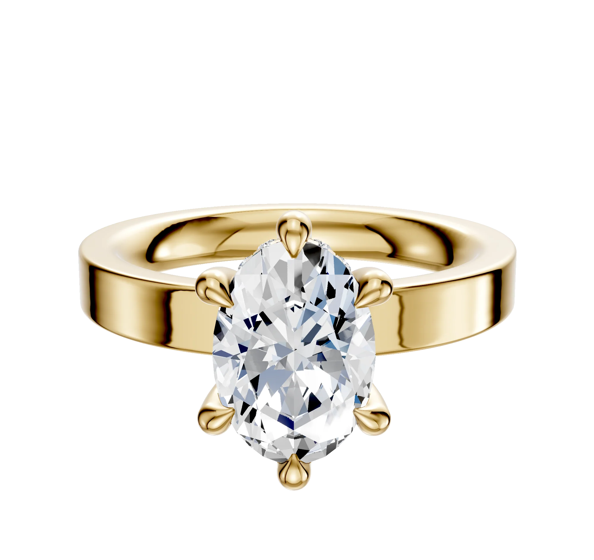 14K Yellow Gold 6 Prong Hidden Halo Classic Flat 3.0mm Engagement Ring