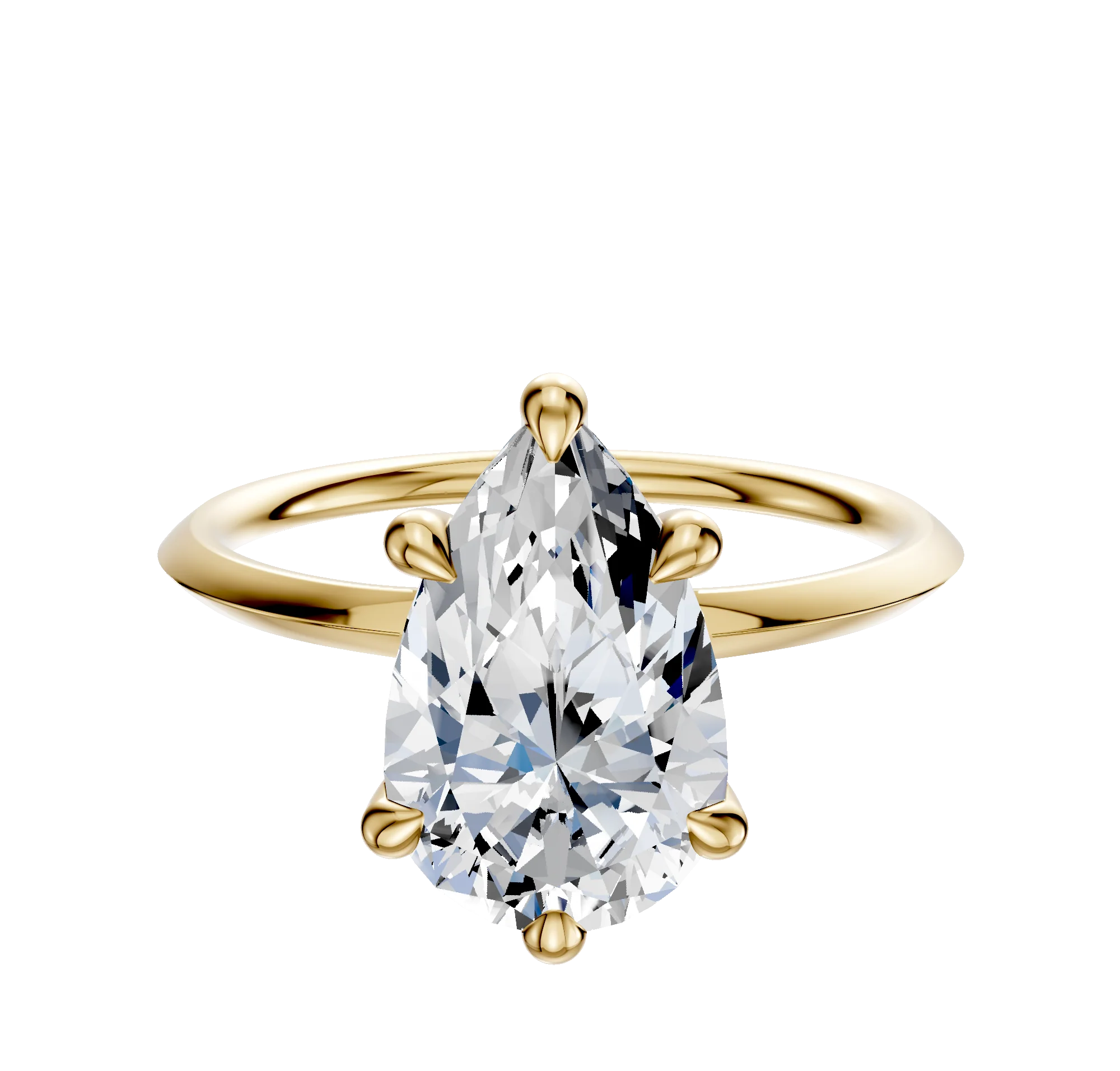 14K Yellow Gold 6 Prong Hidden Halo Classic Knife Edge 1.5mm Engagement Ring