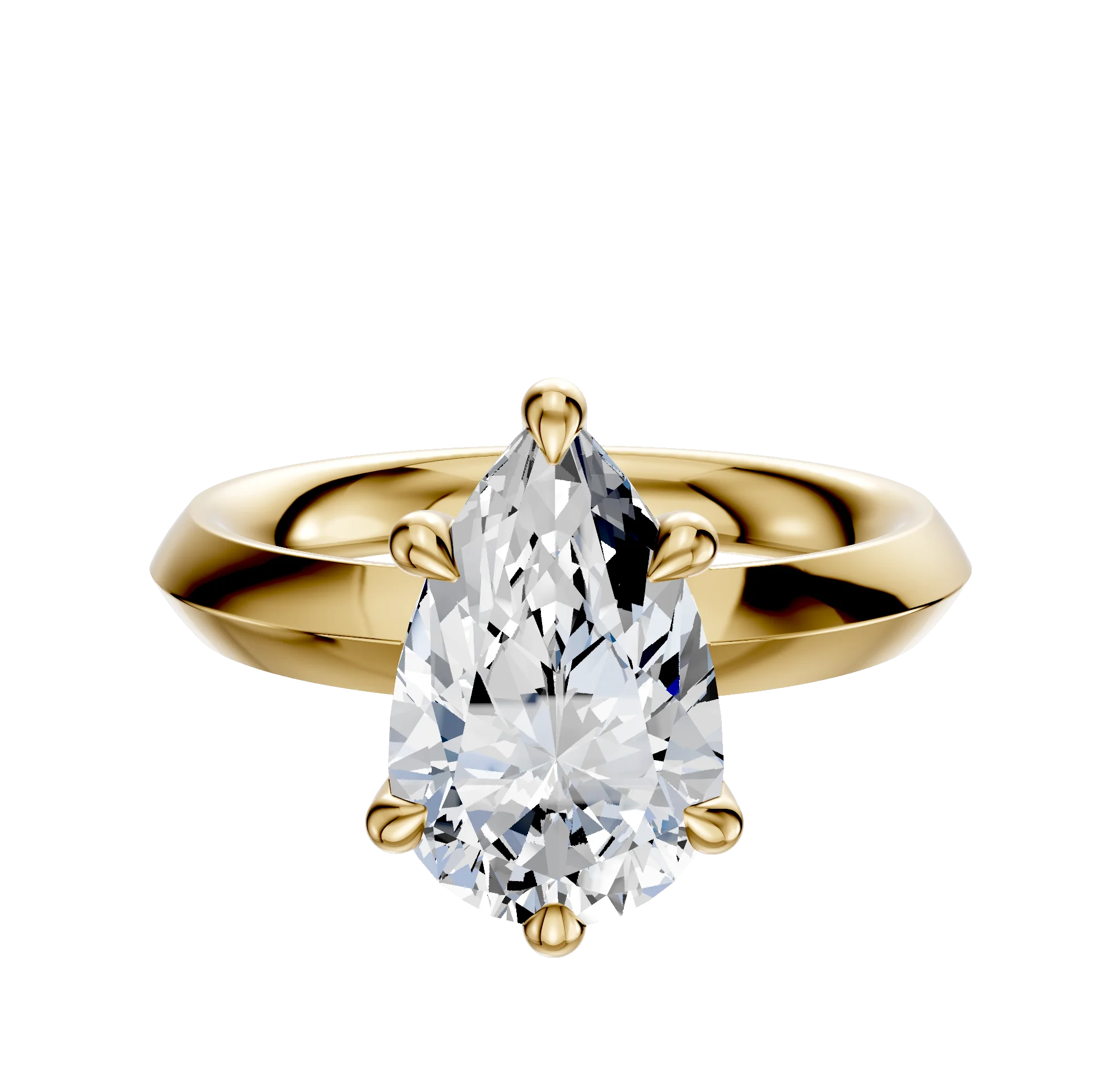 14K Yellow Gold 6 Prong Hidden Halo Classic Knife Edge 3.0mm Engagement Ring
