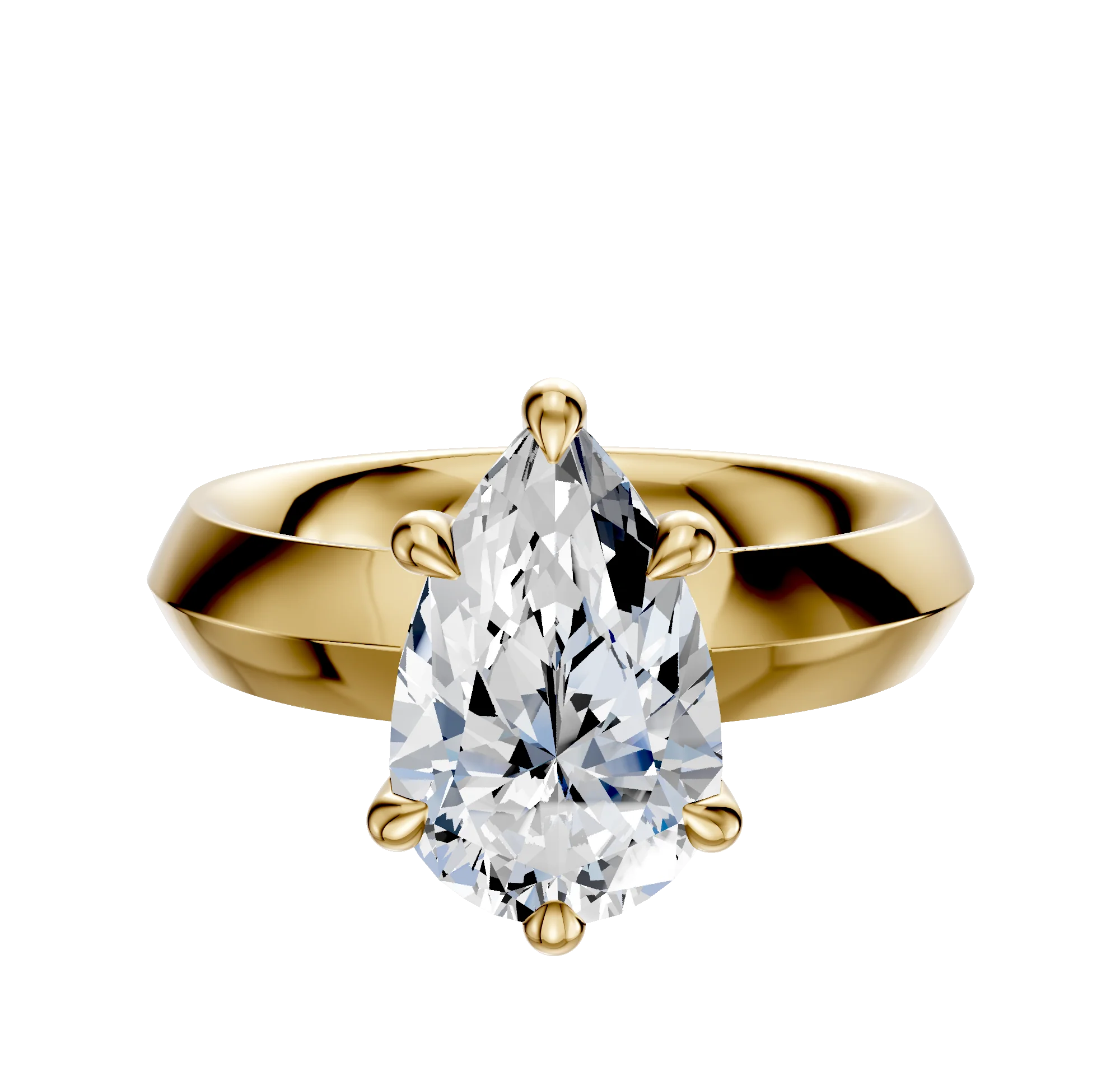 14K Yellow Gold 6 Prong Hidden Halo Classic Knife Edge 4.0mm Engagement Ring