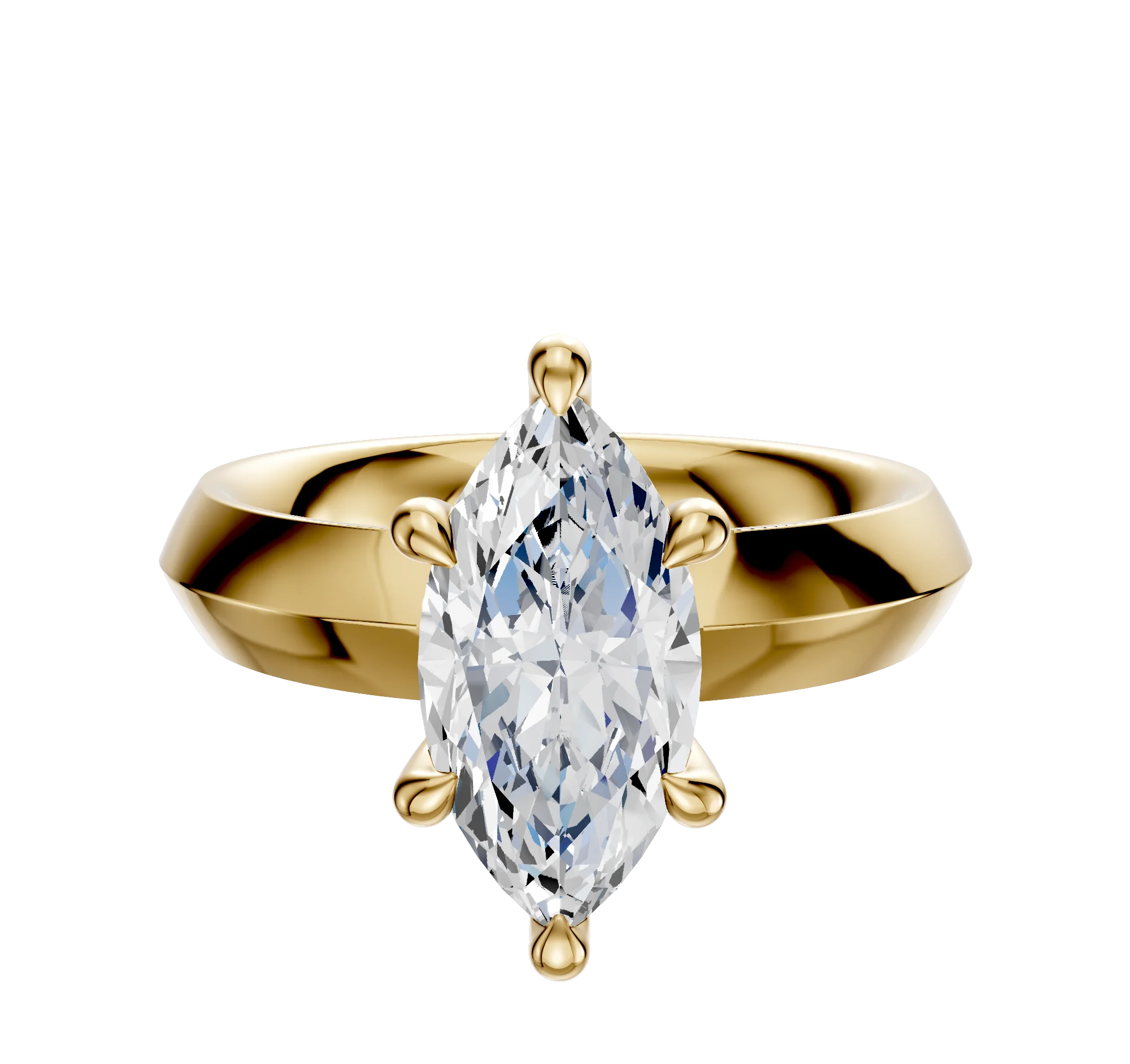 14K Yellow Gold 6 Prong Hidden Halo Classic Knife Edge 4.0mm Engagement Ring
