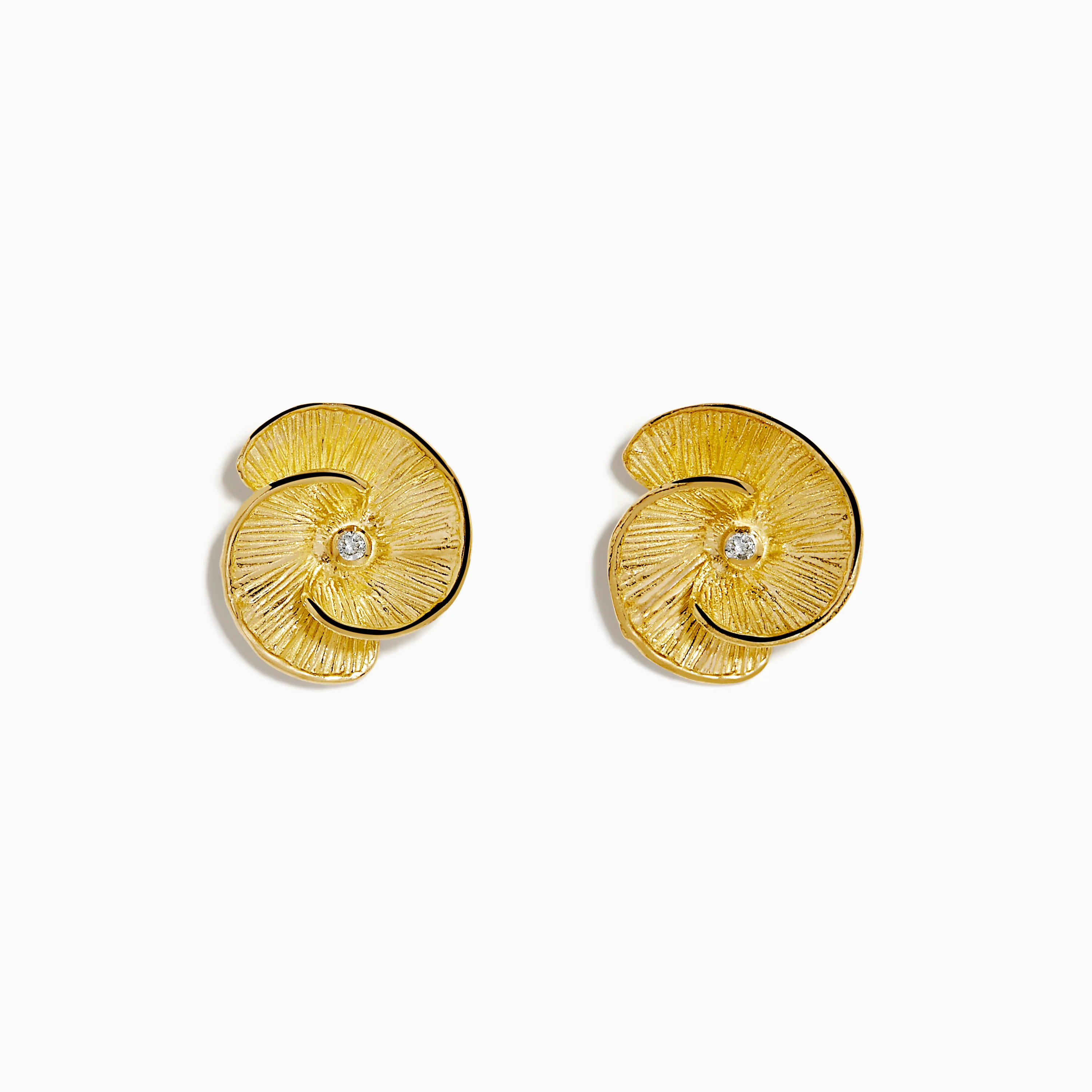 14K Yellow Gold and Diamond Flower Stud Earrings