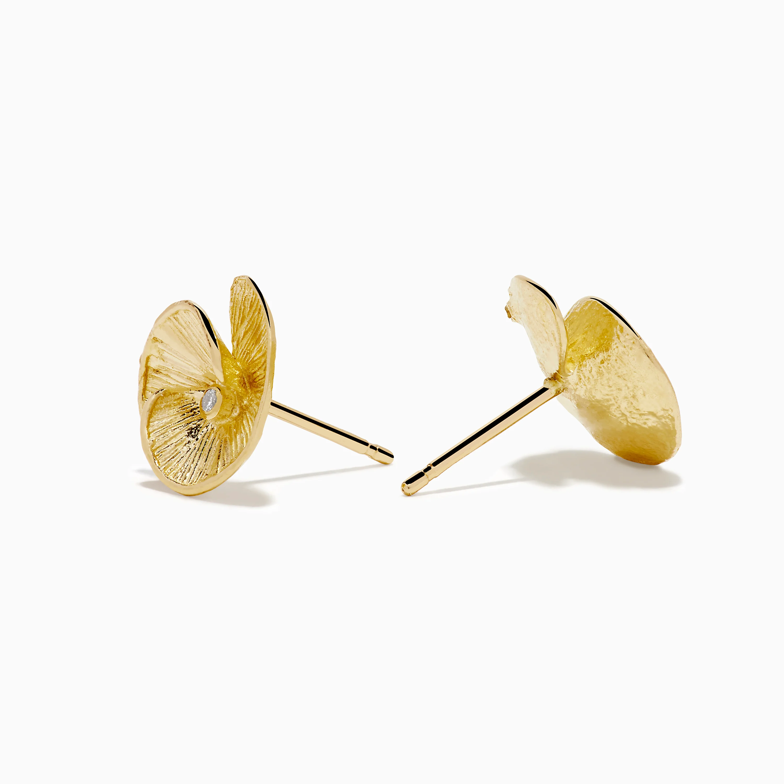 14K Yellow Gold and Diamond Flower Stud Earrings - Image 2