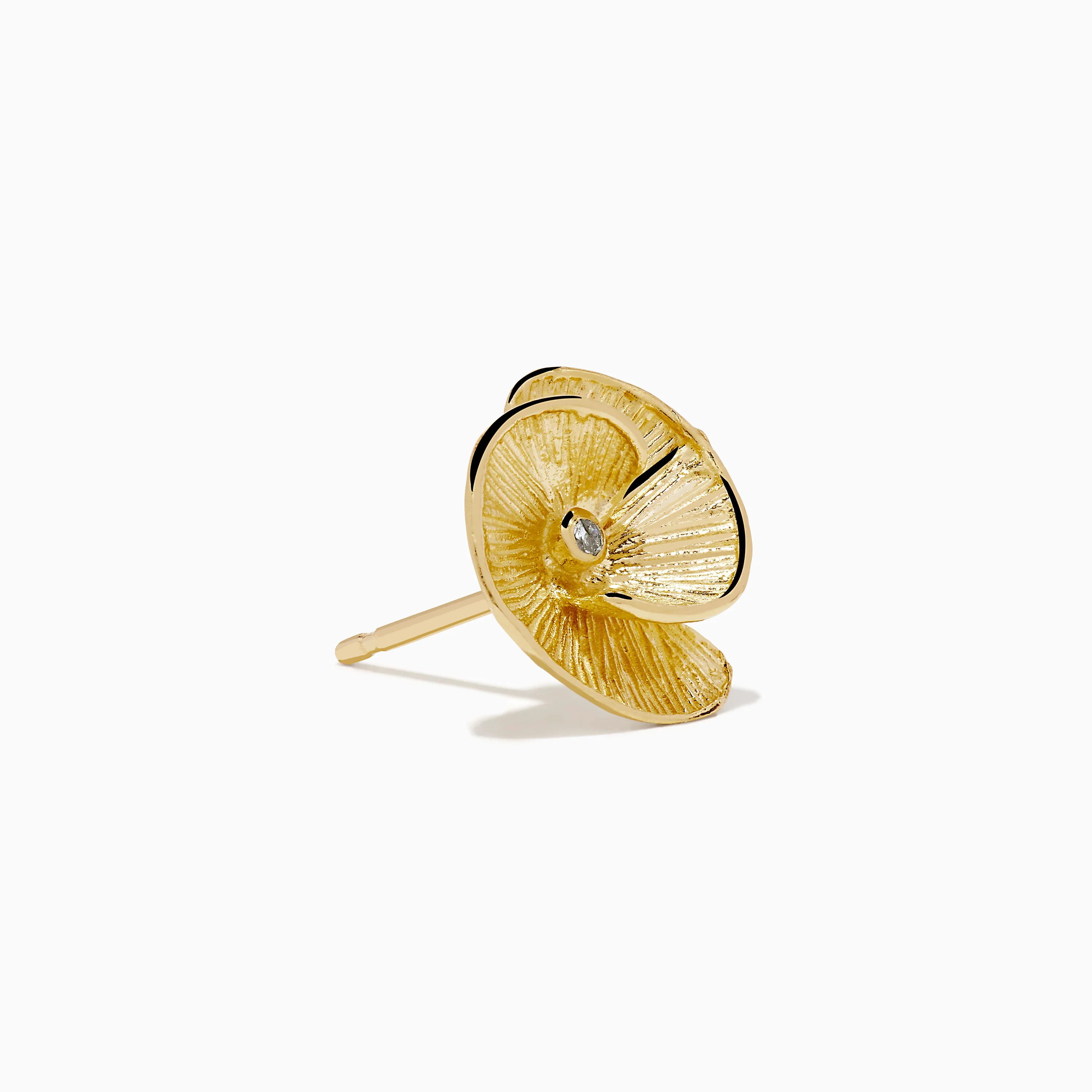 14K Yellow Gold and Diamond Flower Stud Earrings - Image 3