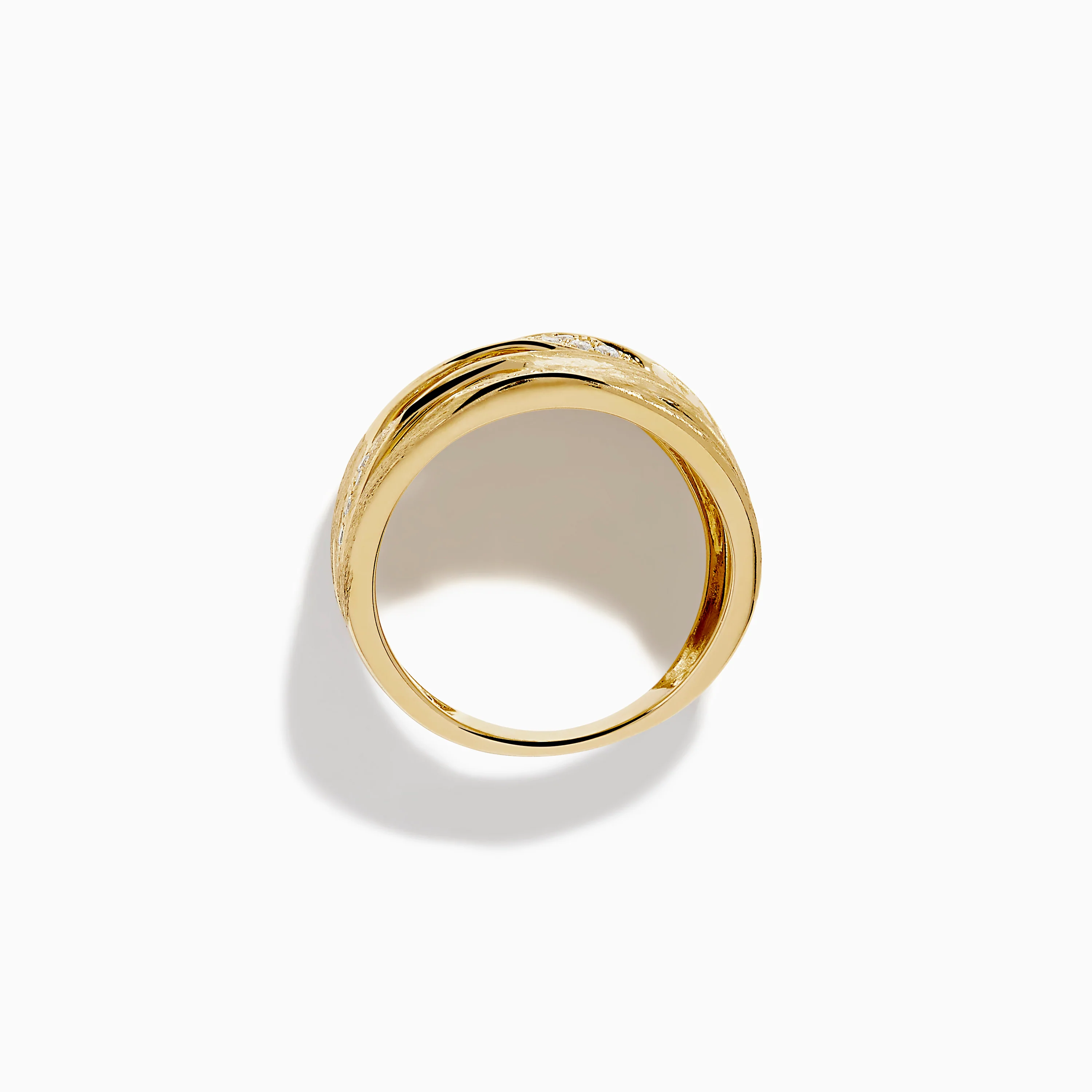 14K Yellow Gold and Diamond Textured Multiband Wave Statement Ring - Image 3