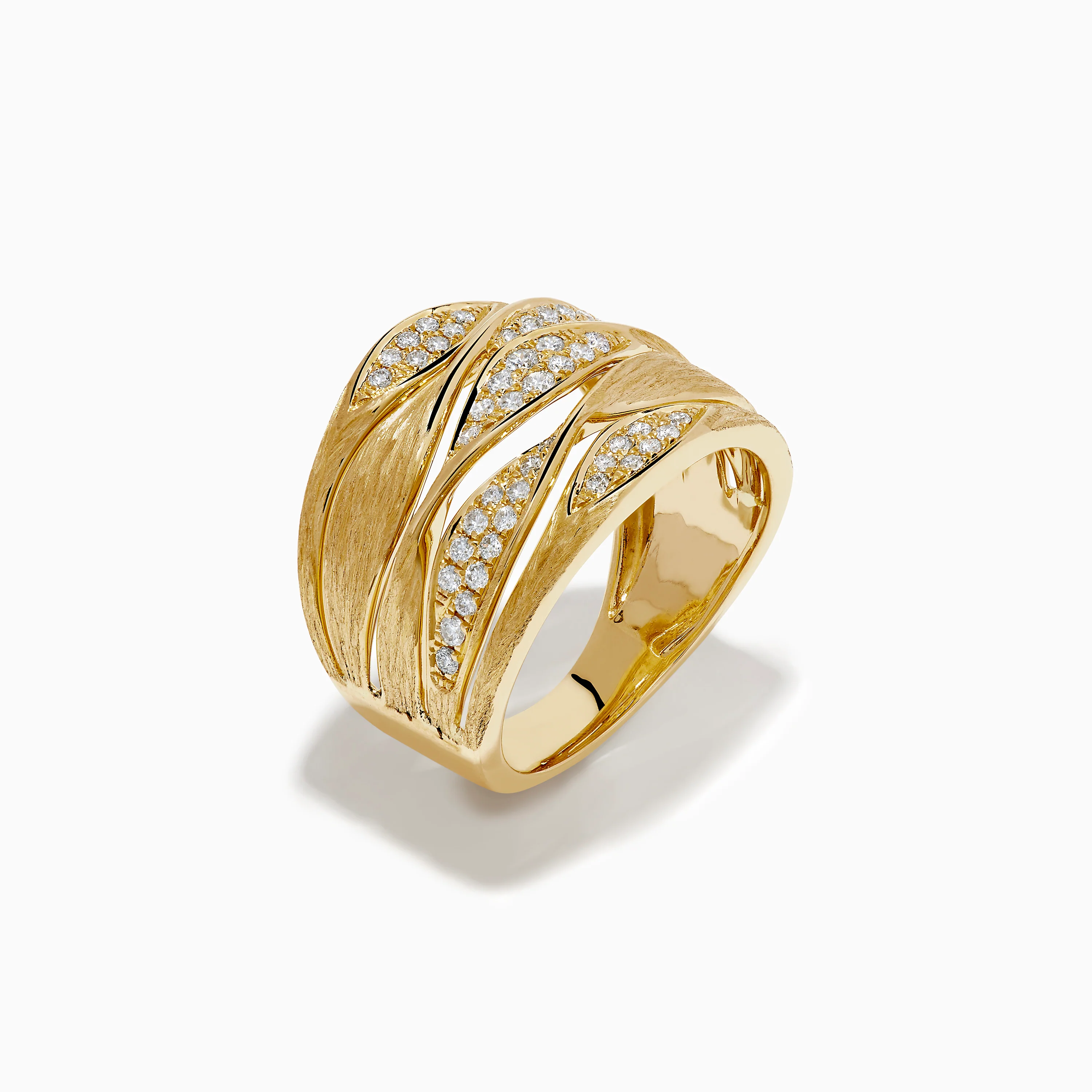 14K Yellow Gold and Diamond Textured Multiband Wave Statement Ring - Image 4