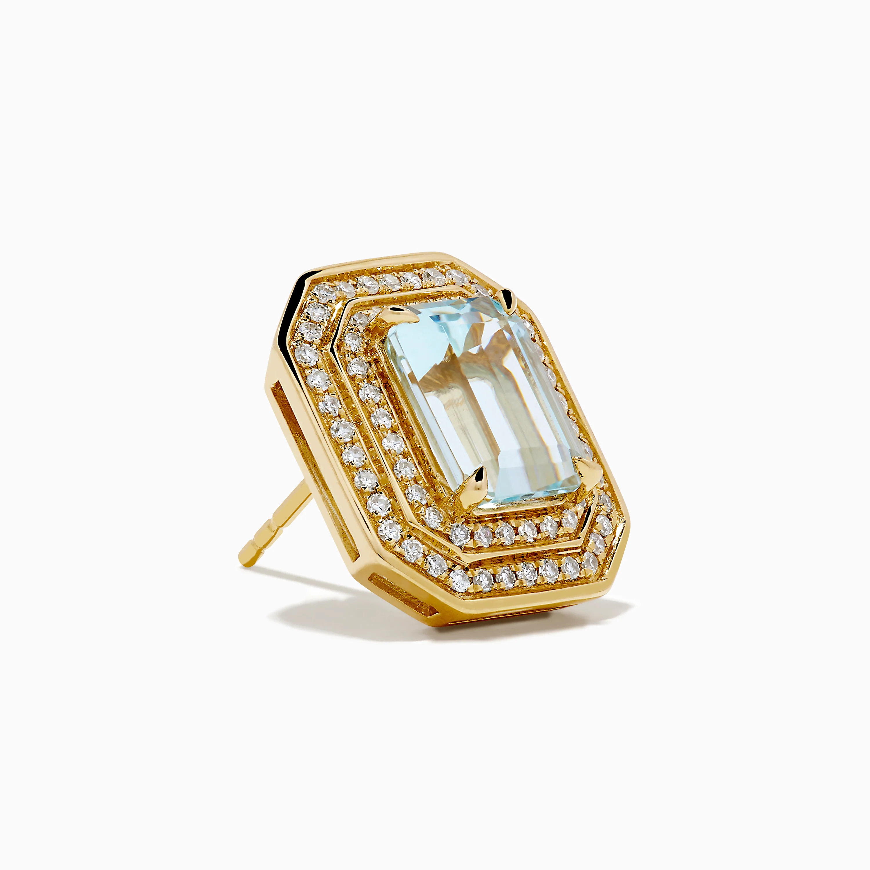 14K Yellow Gold Aquamarine and Diamond Double Halo Earrings - Image 3