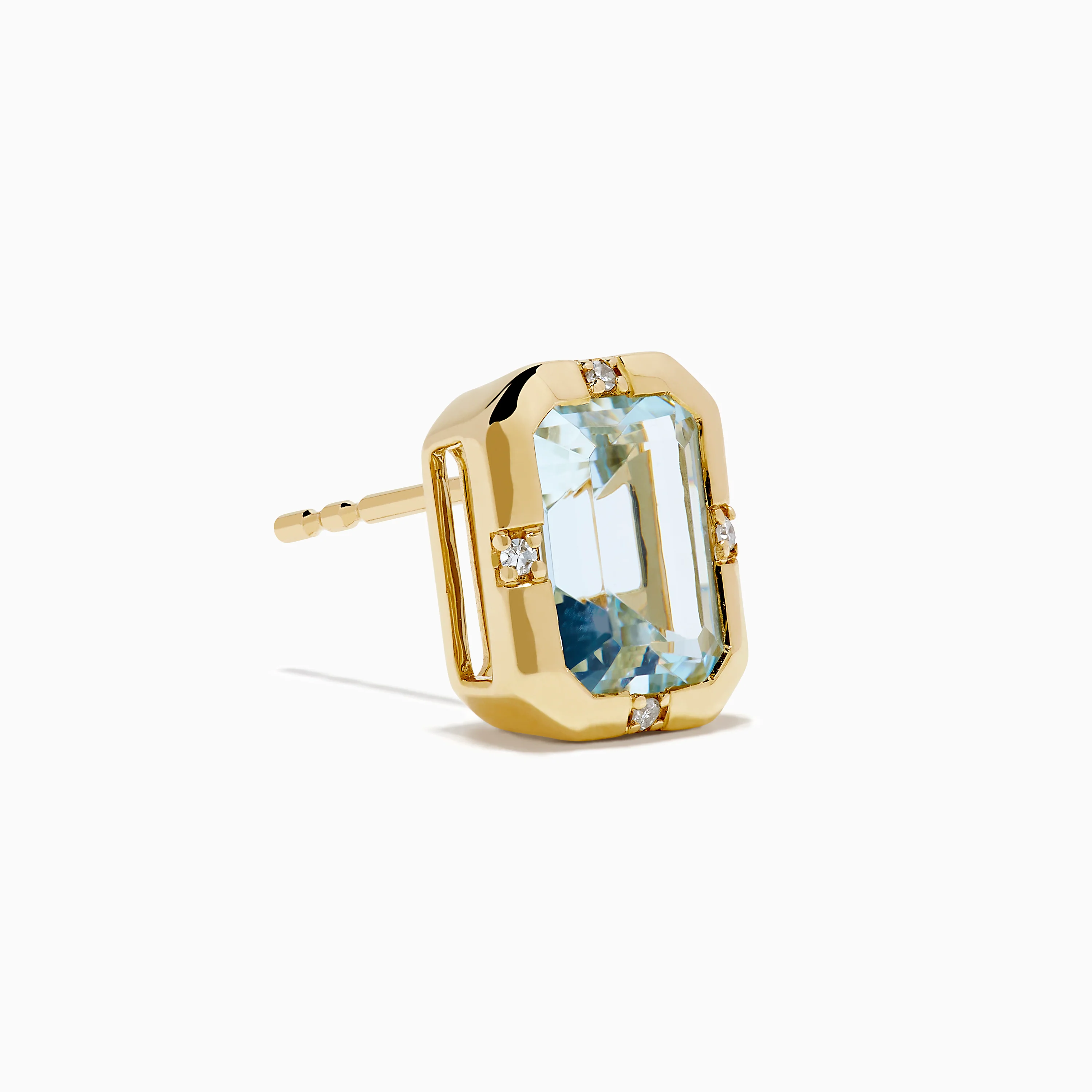 14K Yellow Gold Bezel Set Aquamarine and Diamond Stud Earrings - Image 3
